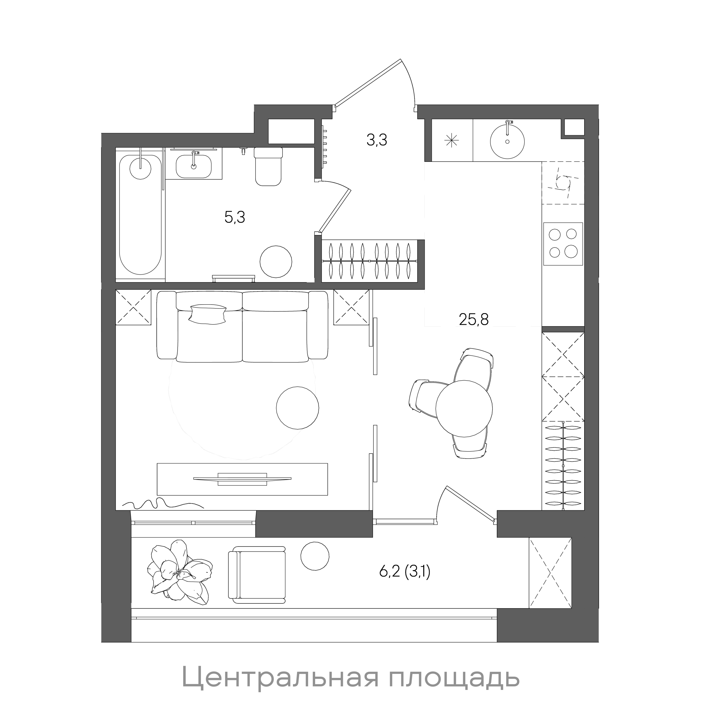 Планировка: Студия, 37,5 м²
