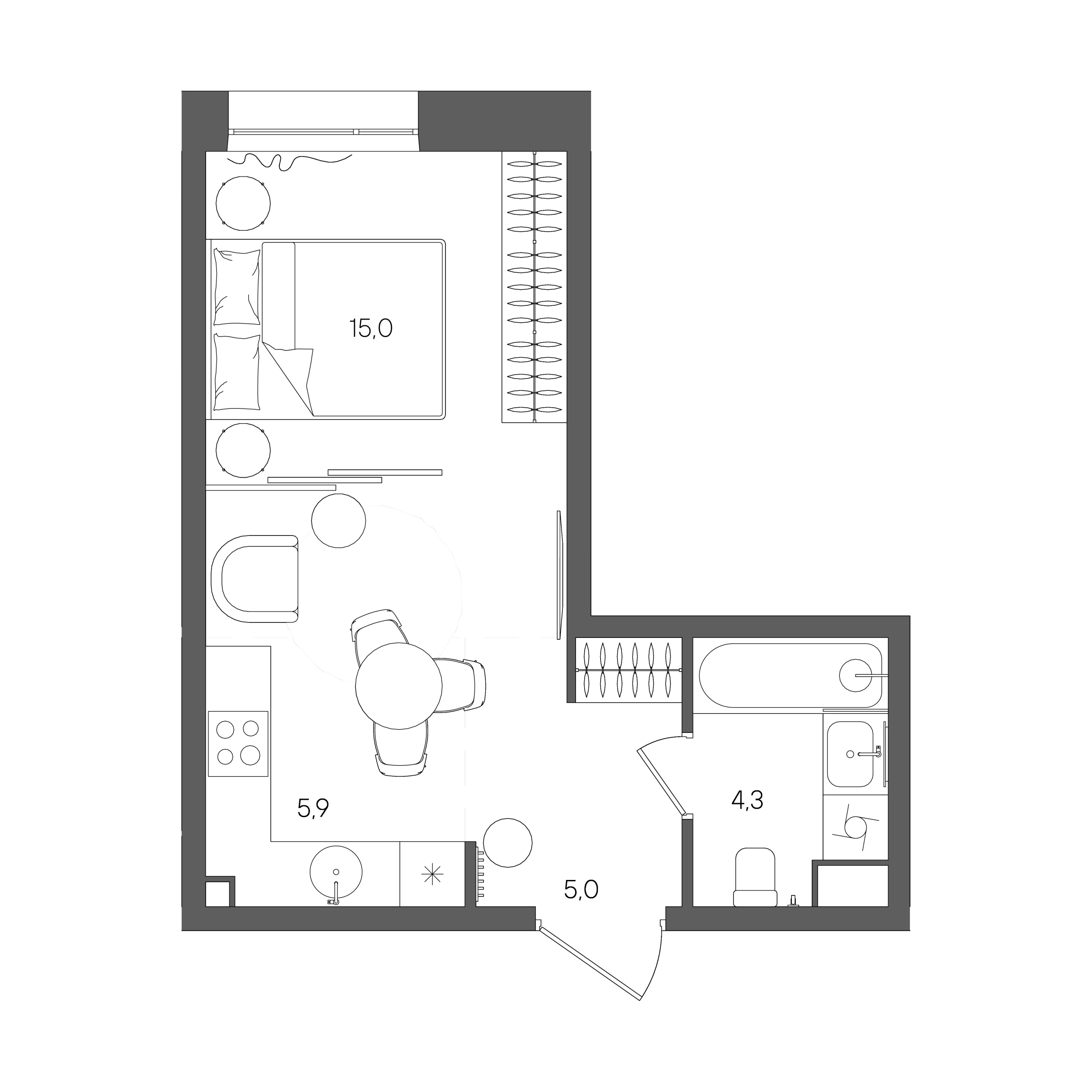 Планировка: Студия, 30,2 м²