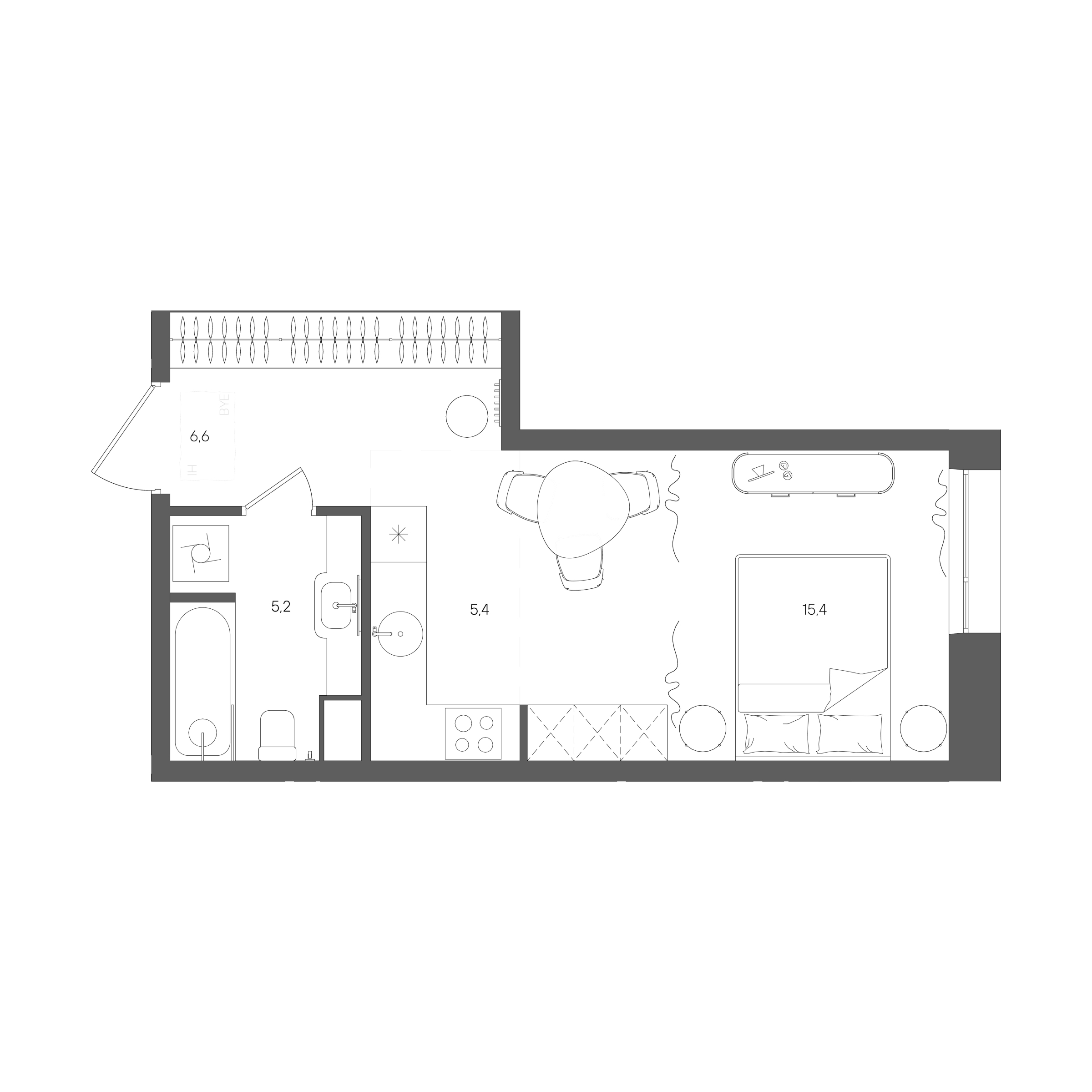 Планировка: Студия, 32,6 м²