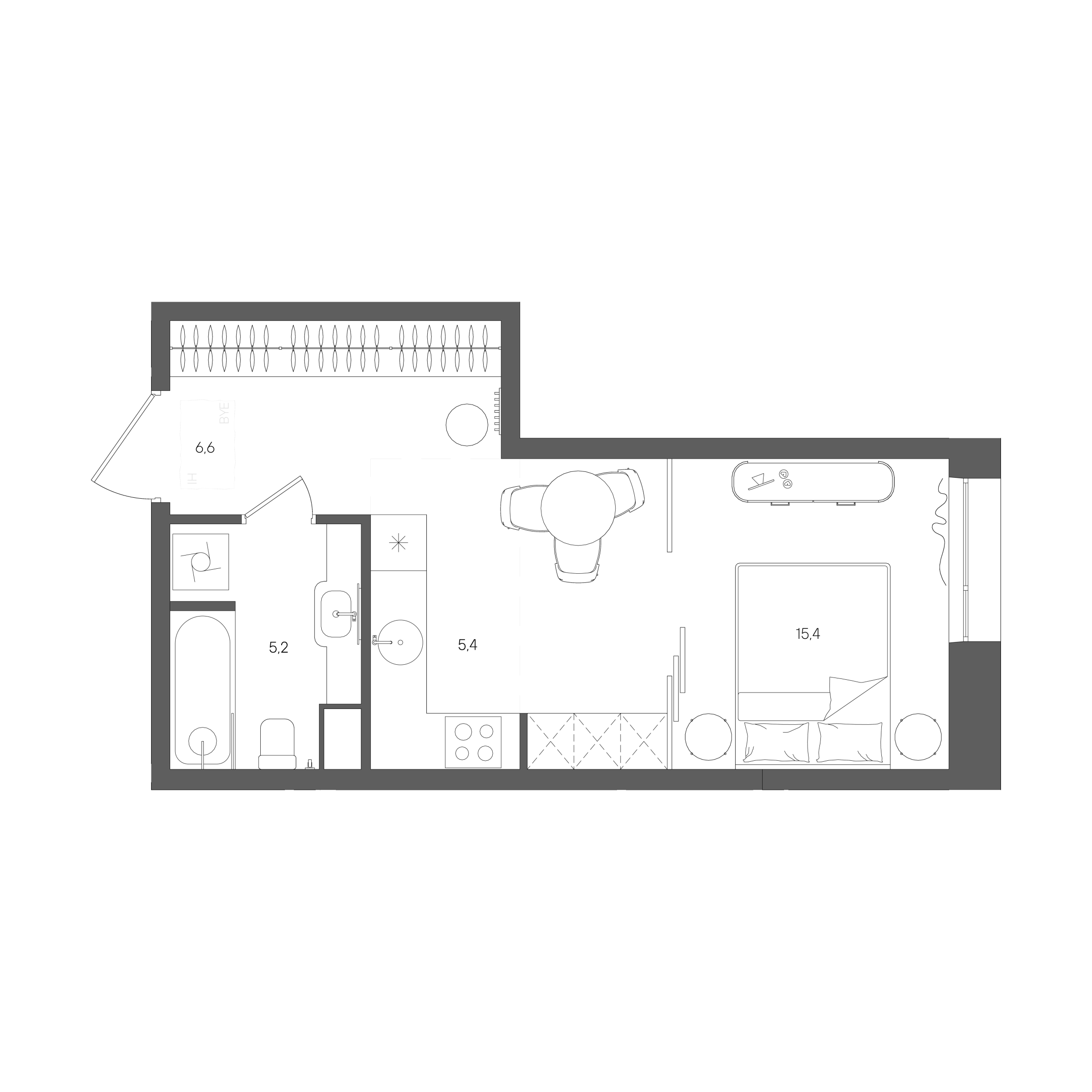 Планировка: Студия, 32,6 м²
