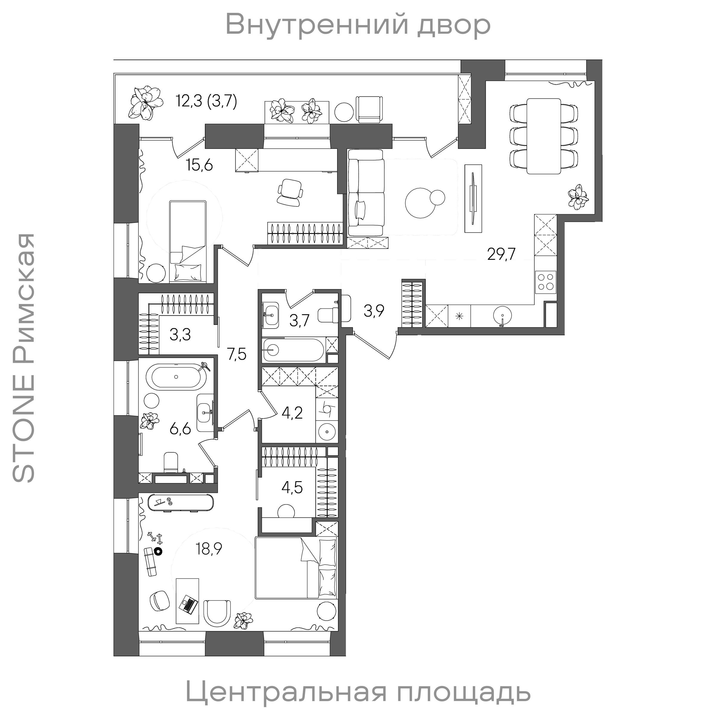 Планировка: 2-комнатная, 101,6 м²