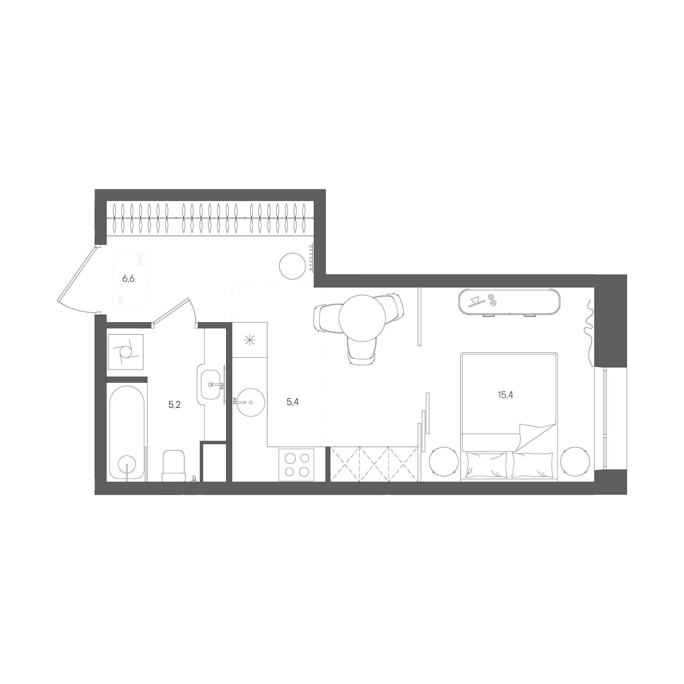 Планировка: Студия, 32,6 м²
