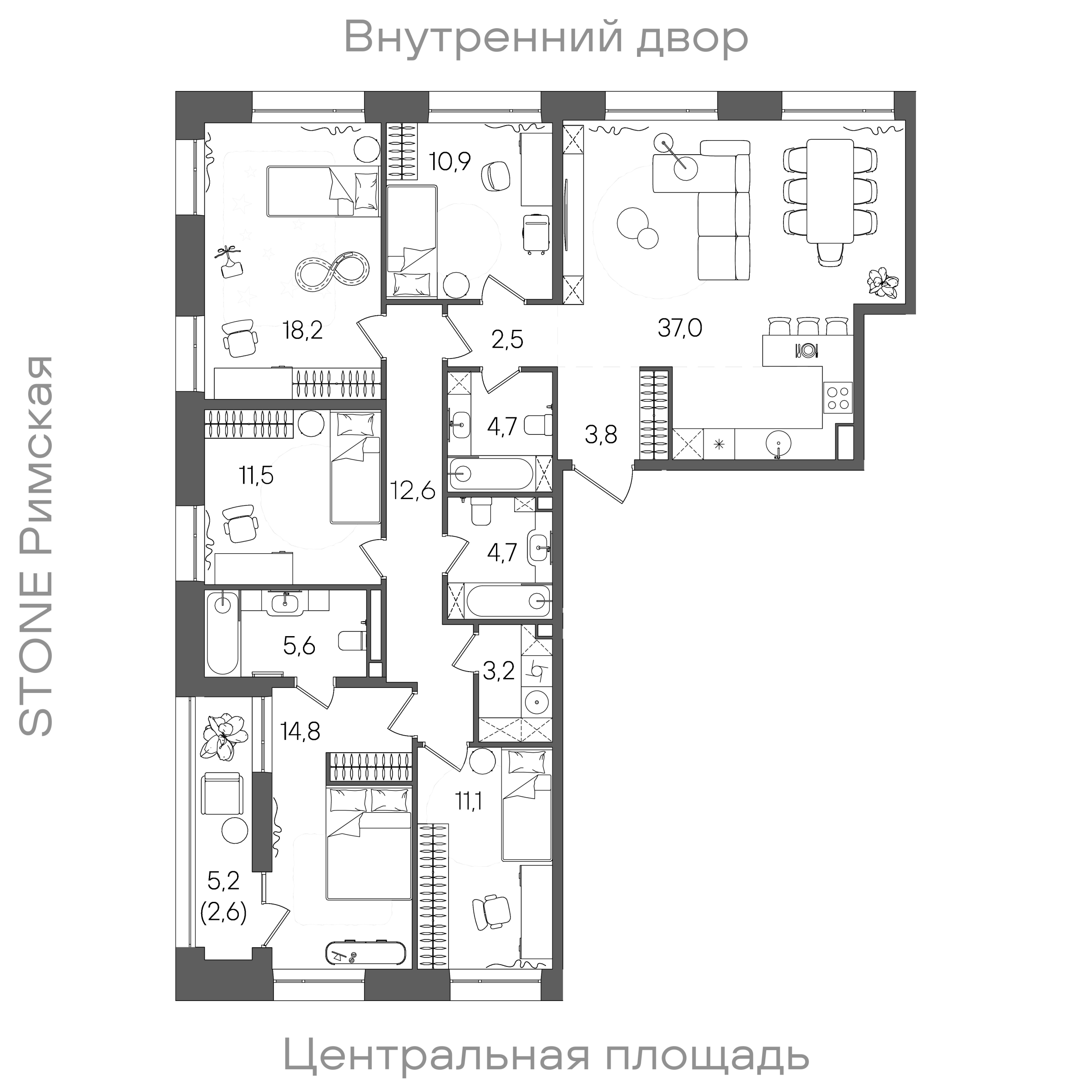 Планировка: 5-комнатная, 140,7 м²
