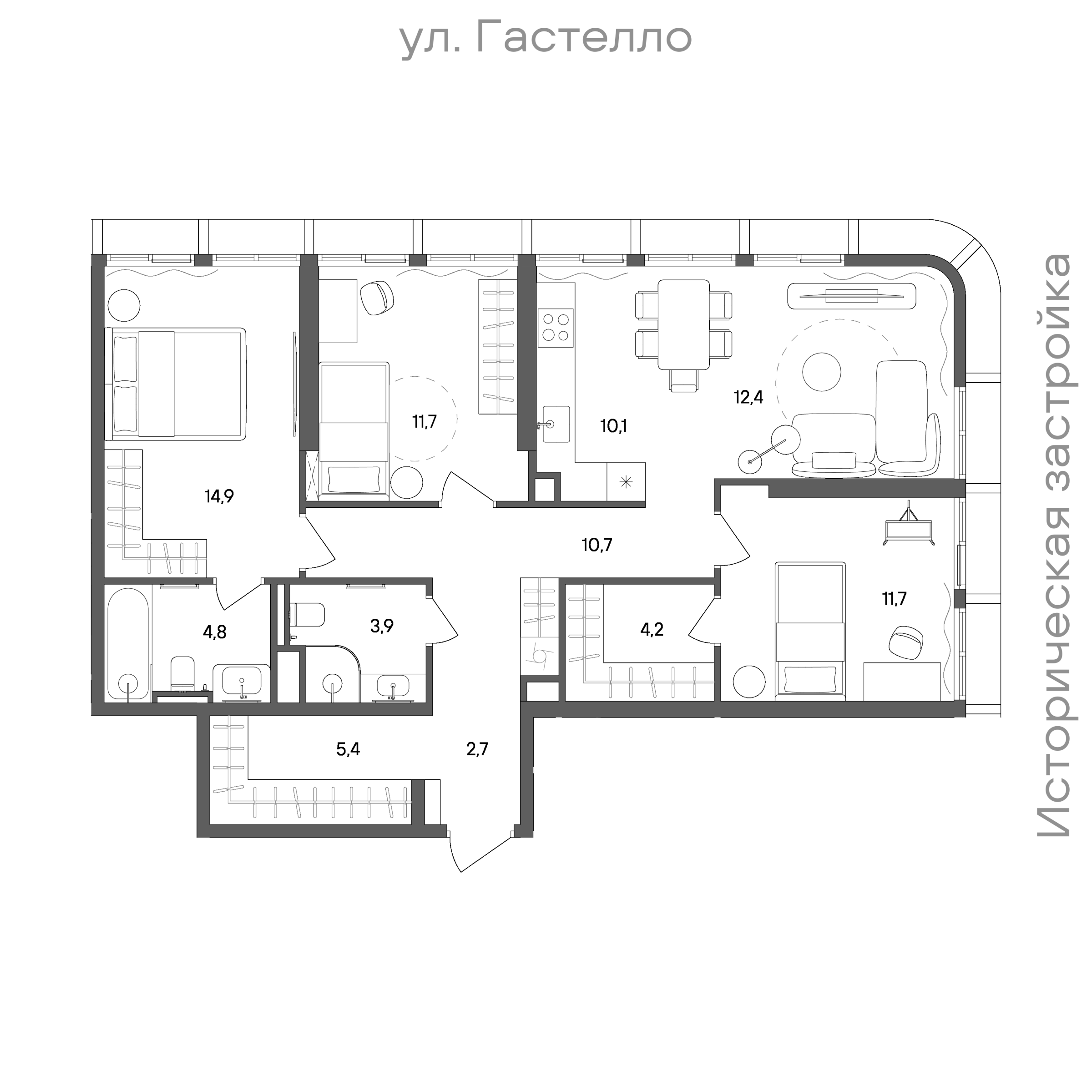 Планировка: 3-комнатная, 92,5 м²