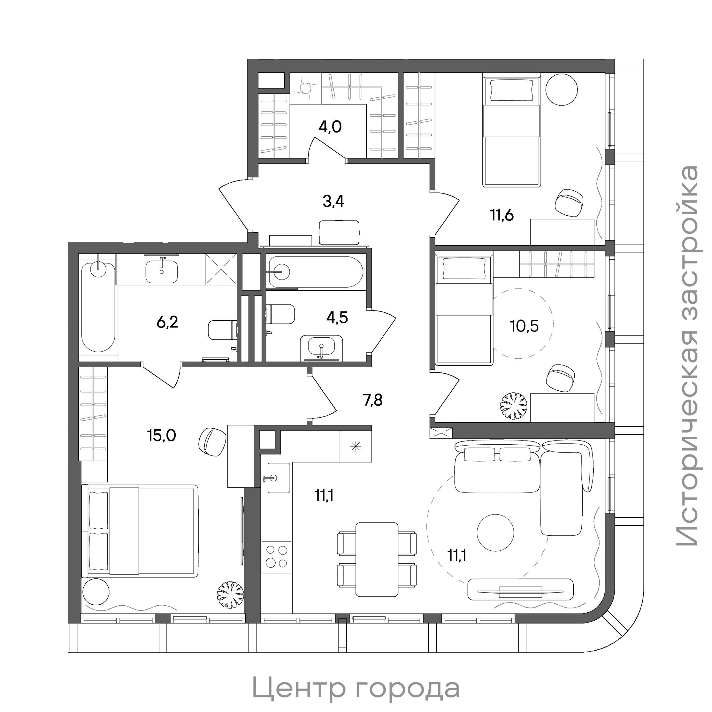 Планировка: 3-комнатная, 85,2 м²
