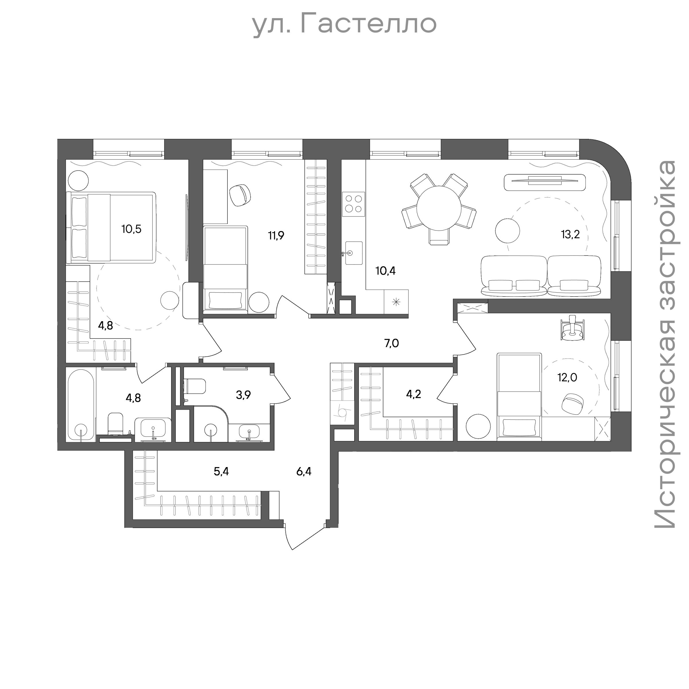 Планировка: 3-комнатная, 94,5 м²