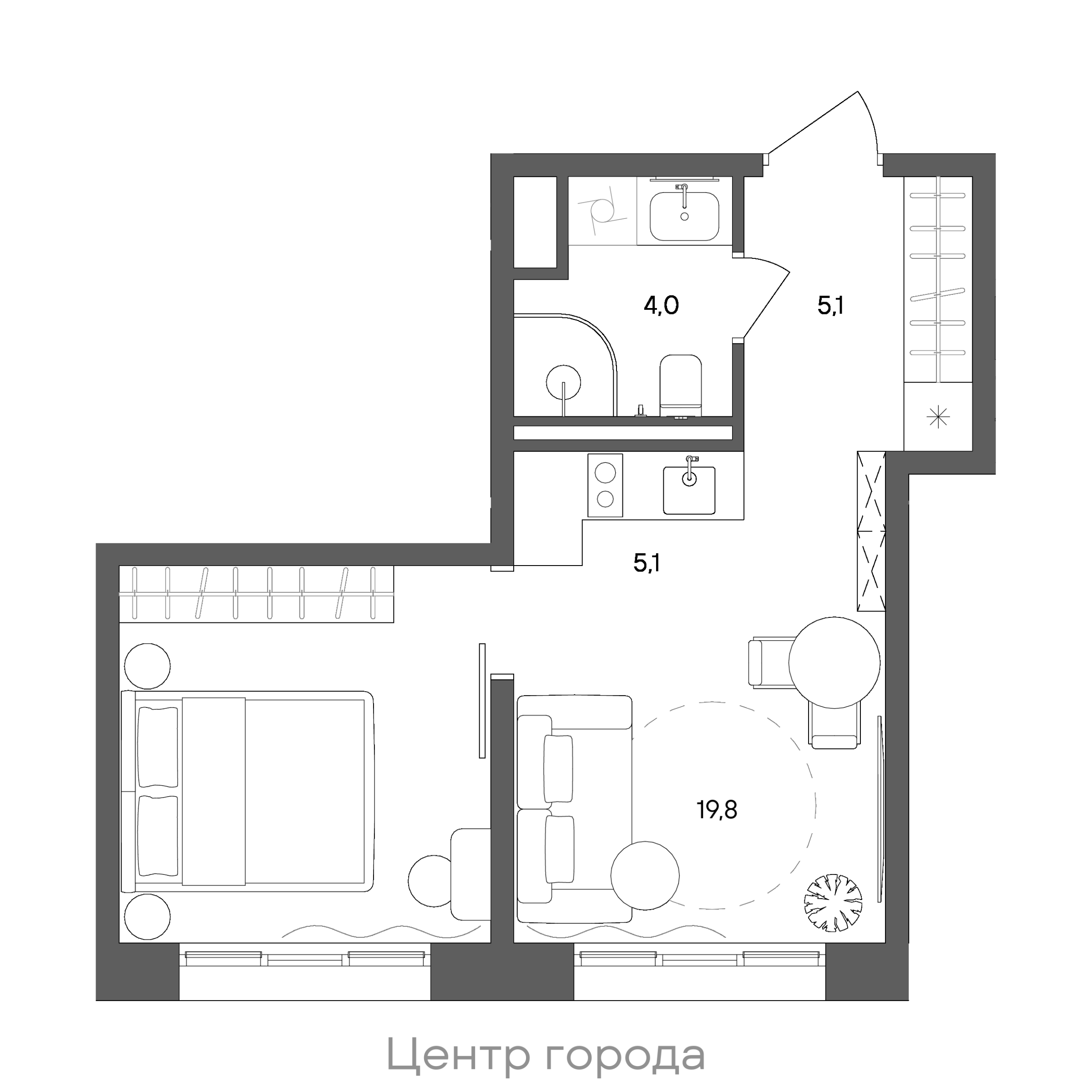 Планировка: Студия, 34 м²