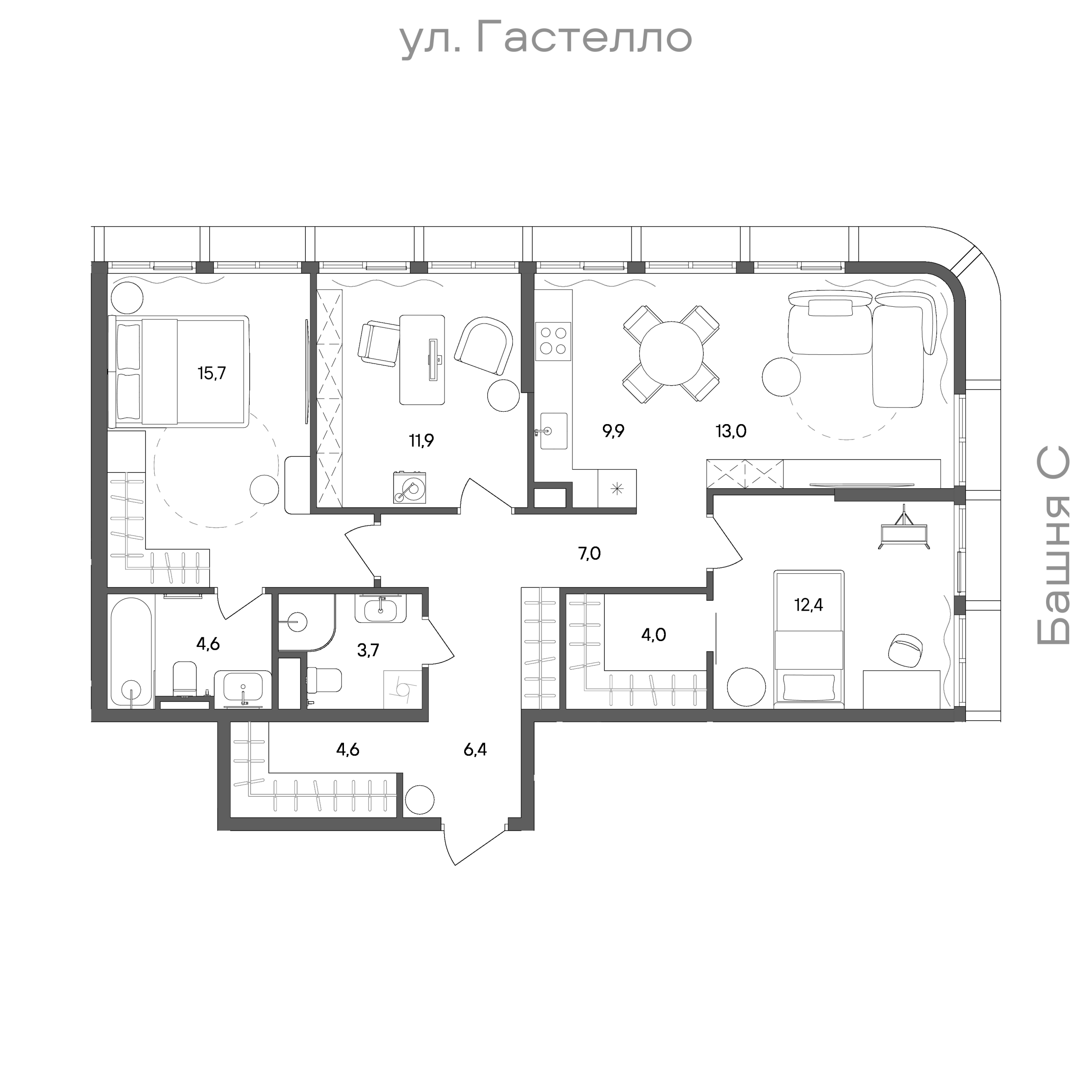 Планировка: 3-комнатная, 93,2 м²