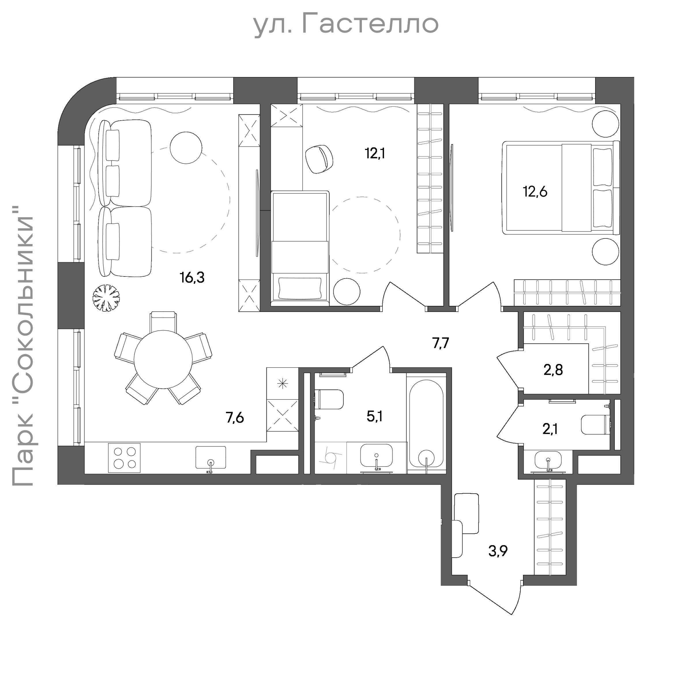 Планировка: 2-комнатная, 70,2 м²
