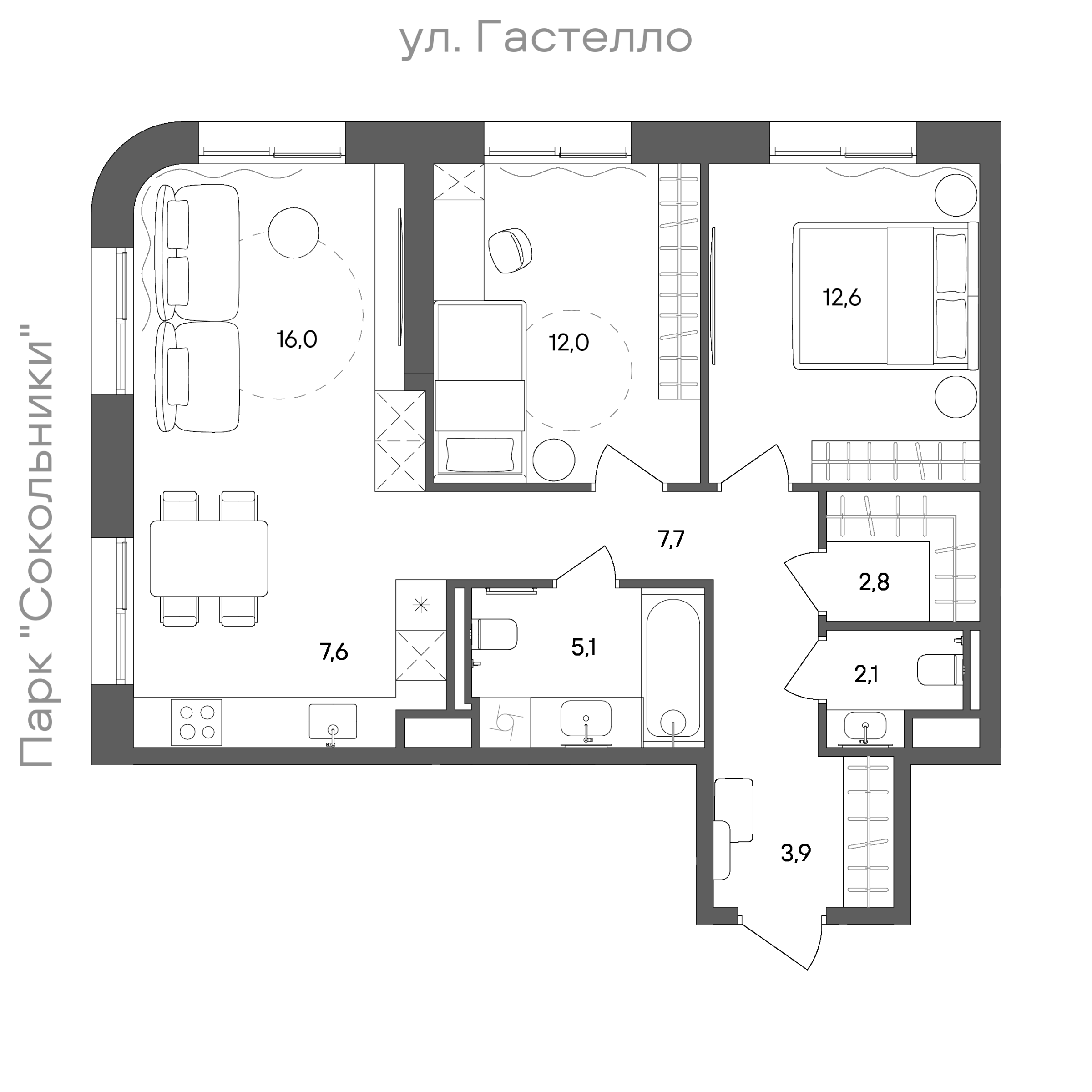 Планировка: 2-комнатная, 69,8 м²