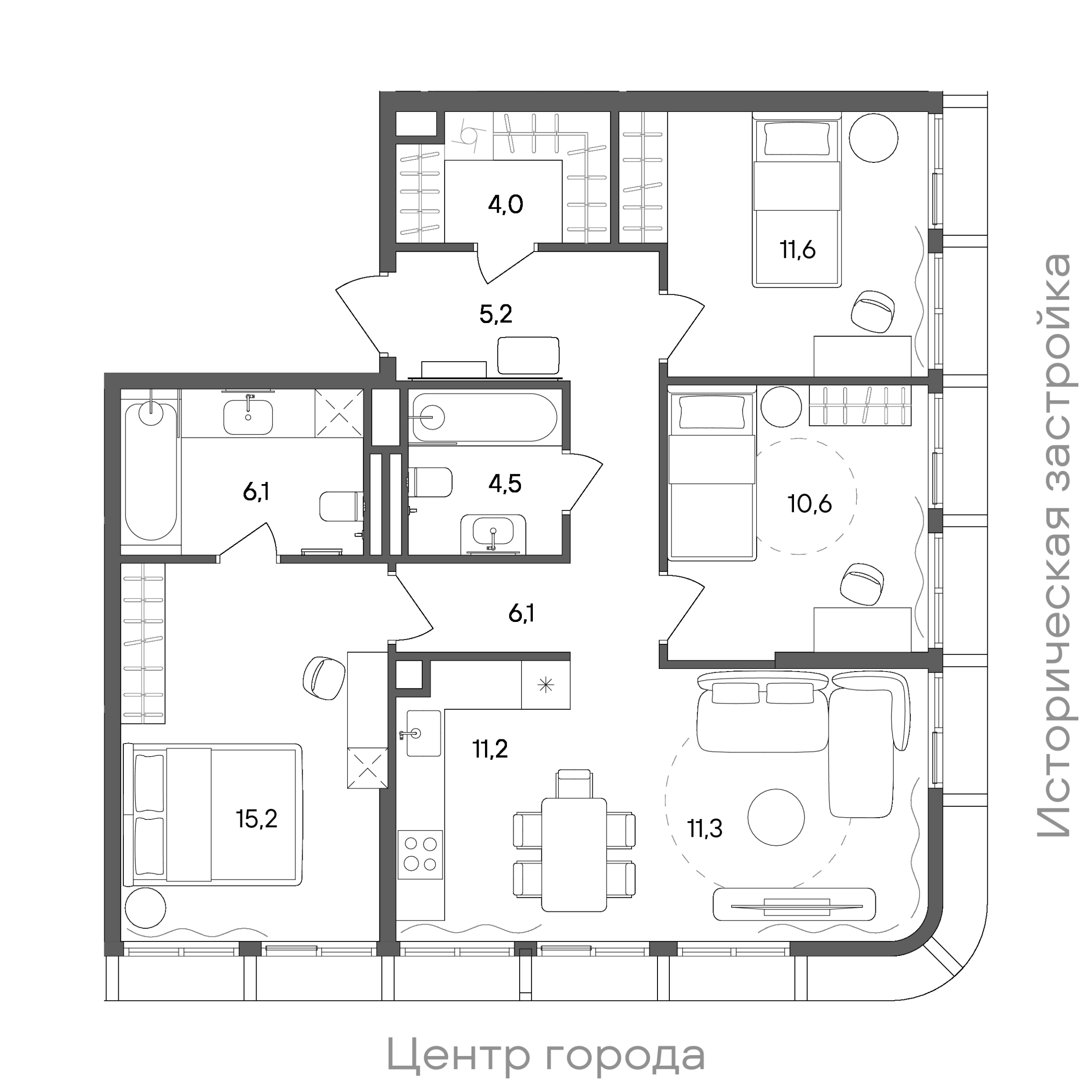 Планировка: 3-комнатная, 85,8 м²