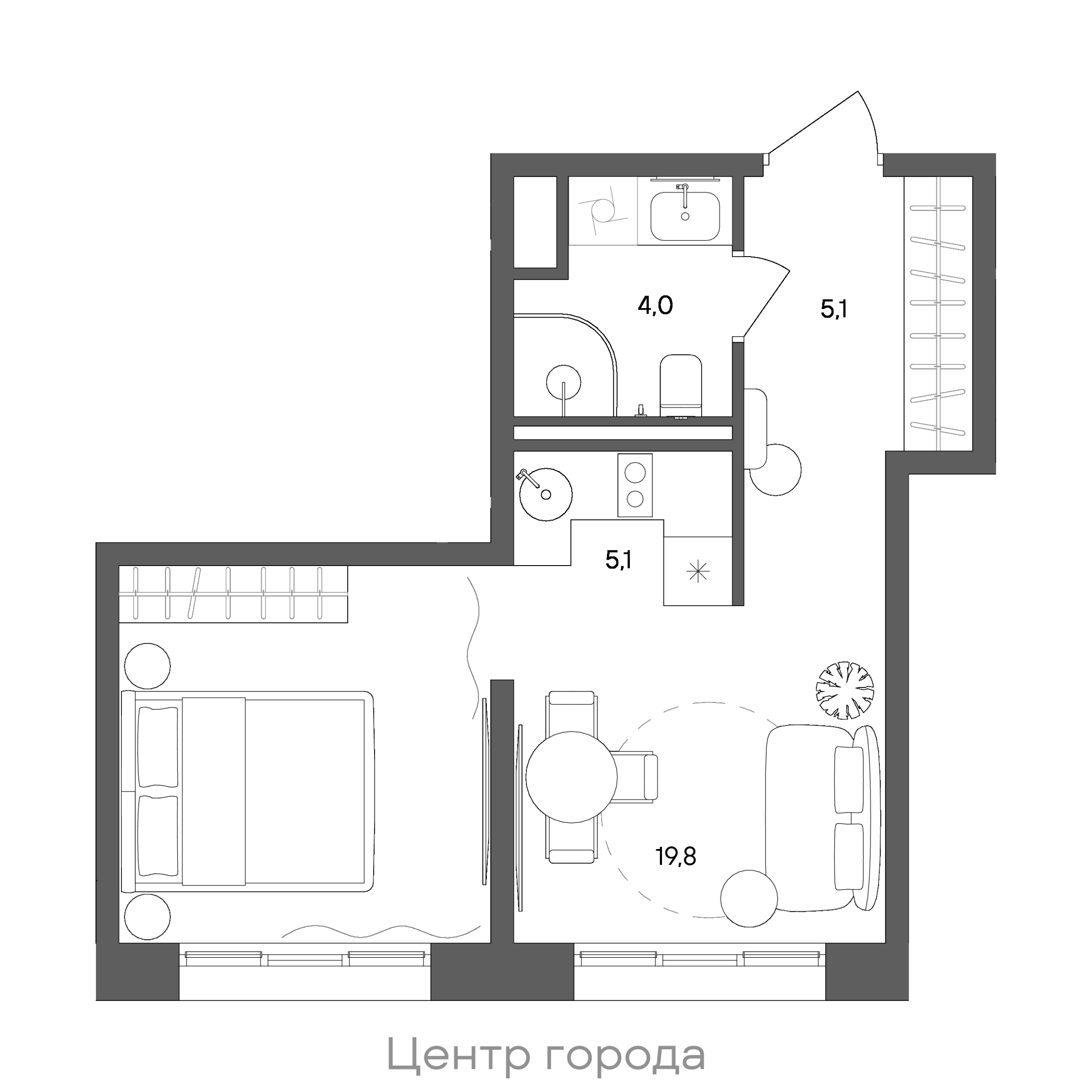 Планировка: Студия, 34 м²