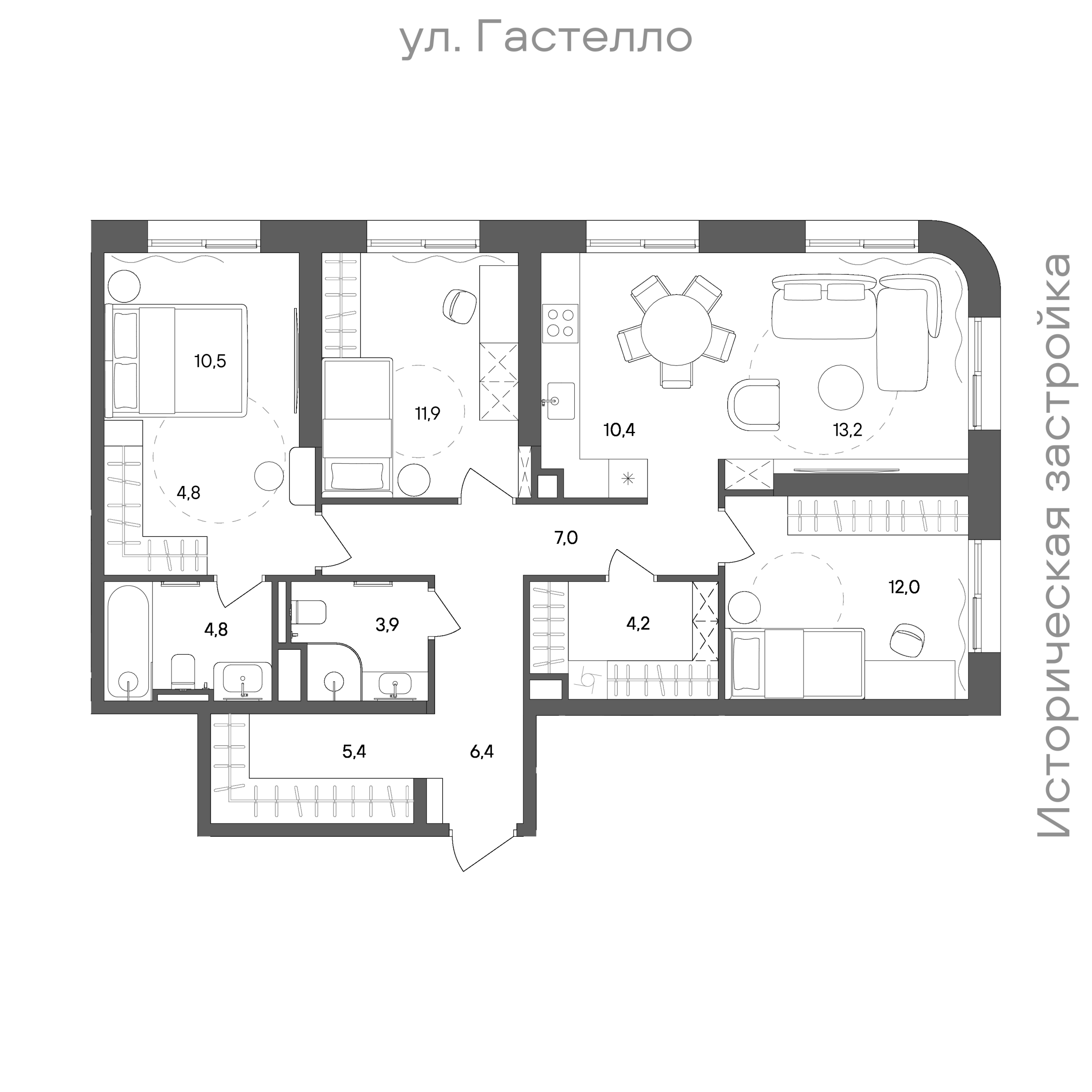Планировка: 3-комнатная, 94,5 м²