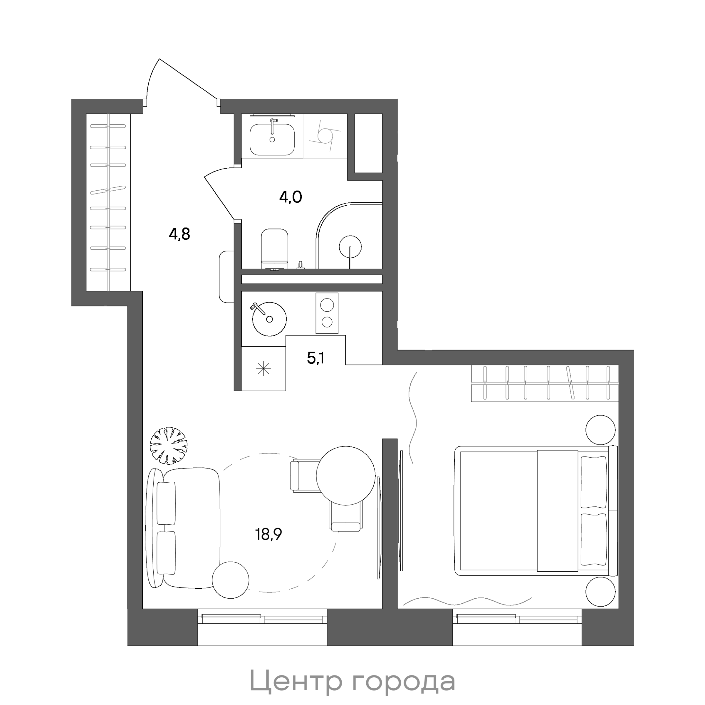 Планировка: Студия, 32,8 м²