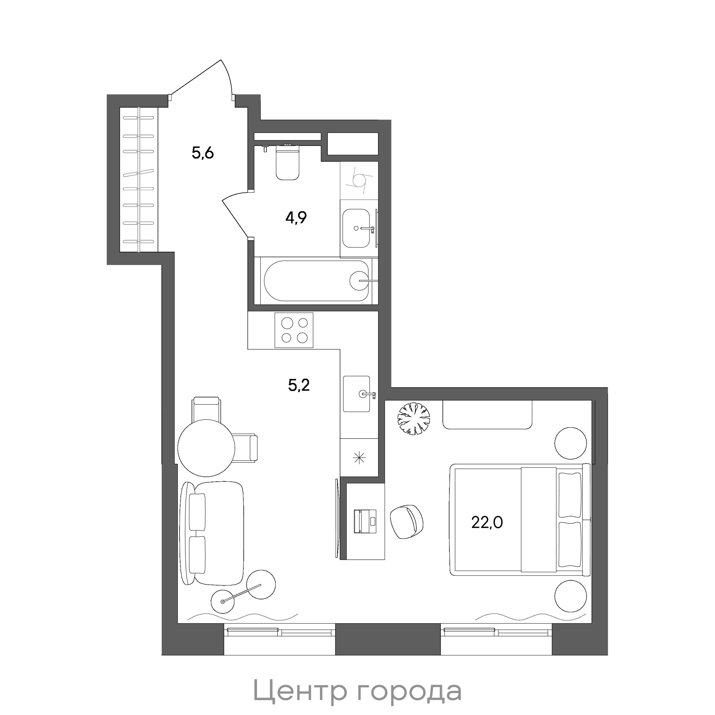 Планировка: Студия, 37,7 м²