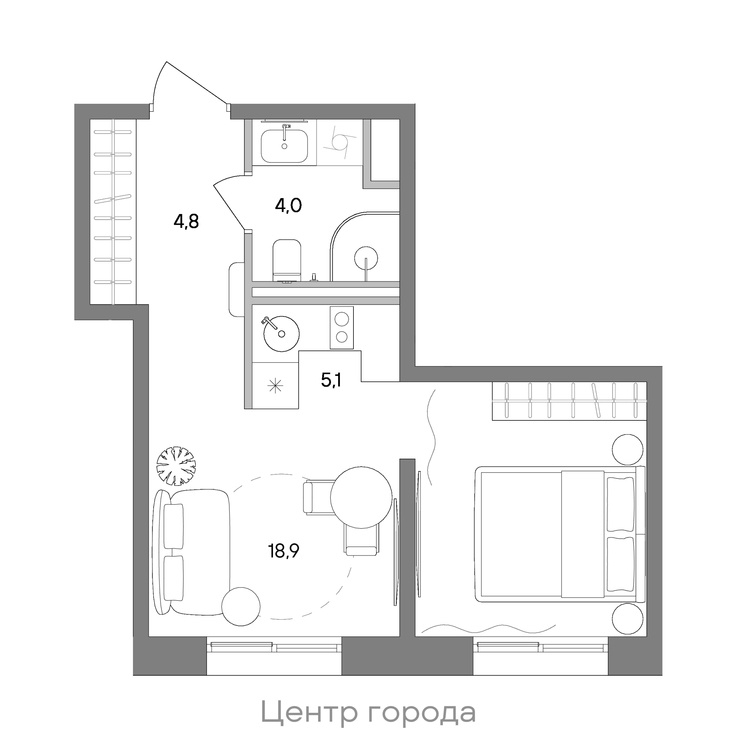Планировка: Студия, 32,8 м²