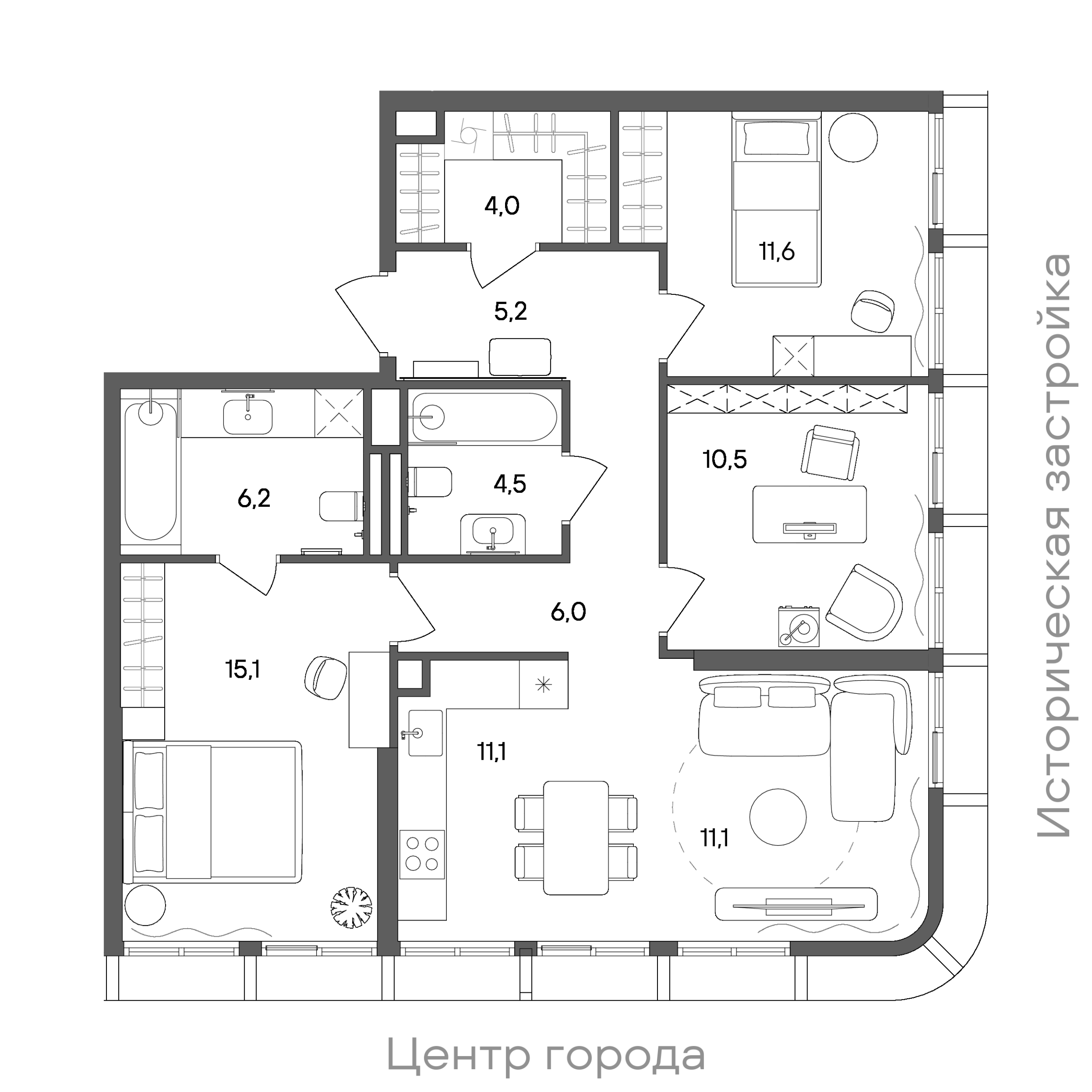 Планировка: 3-комнатная, 85,3 м²