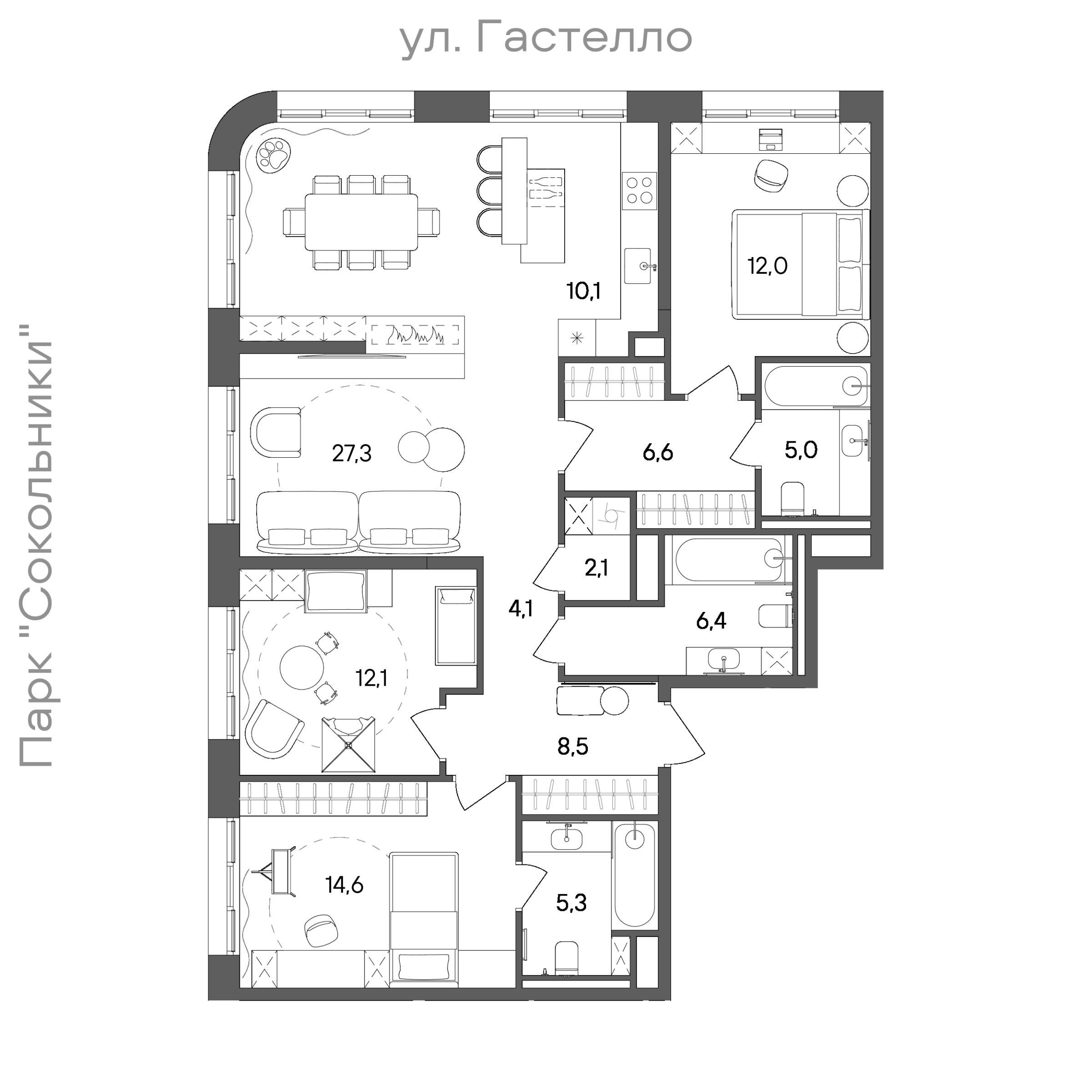 Планировка: 3-комнатная, 114,1 м²