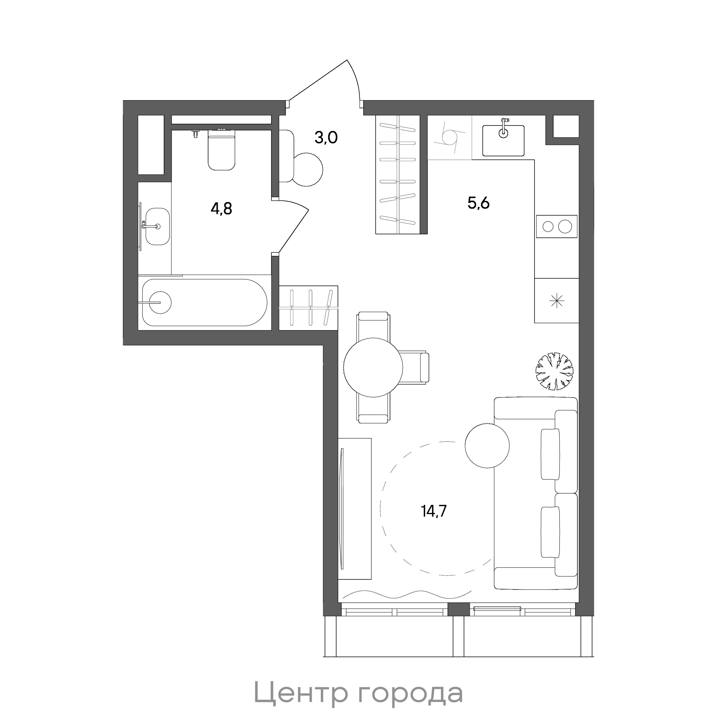 Планировка: Студия, 28,1 м²