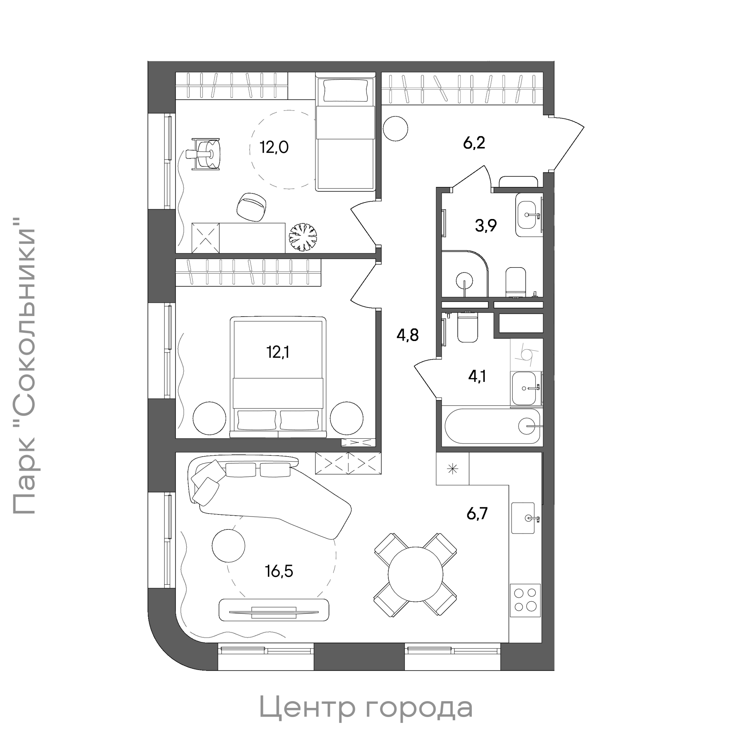 Планировка: 2-комнатная, 66,3 м²