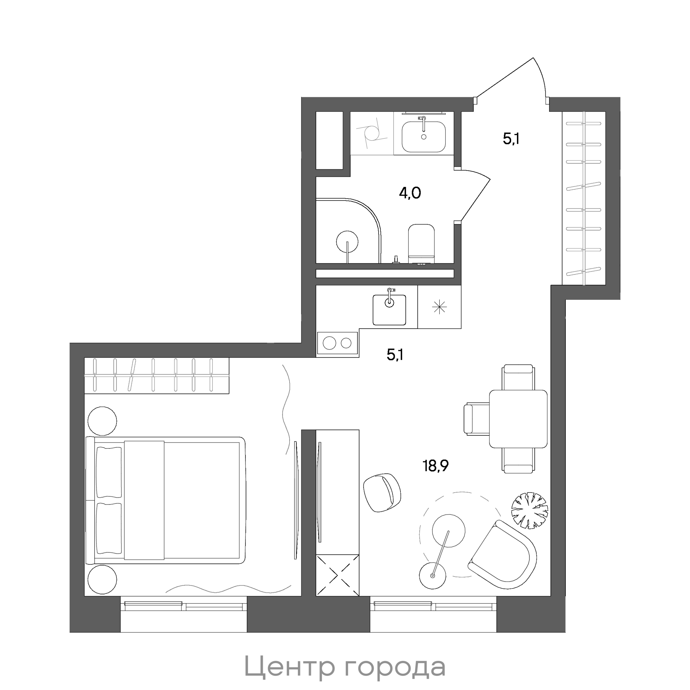 Планировка: Студия, 33,1 м²