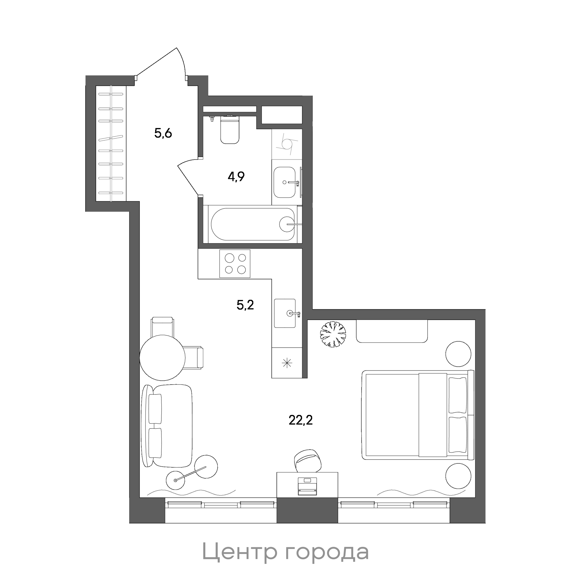 Планировка: Студия, 37,9 м²
