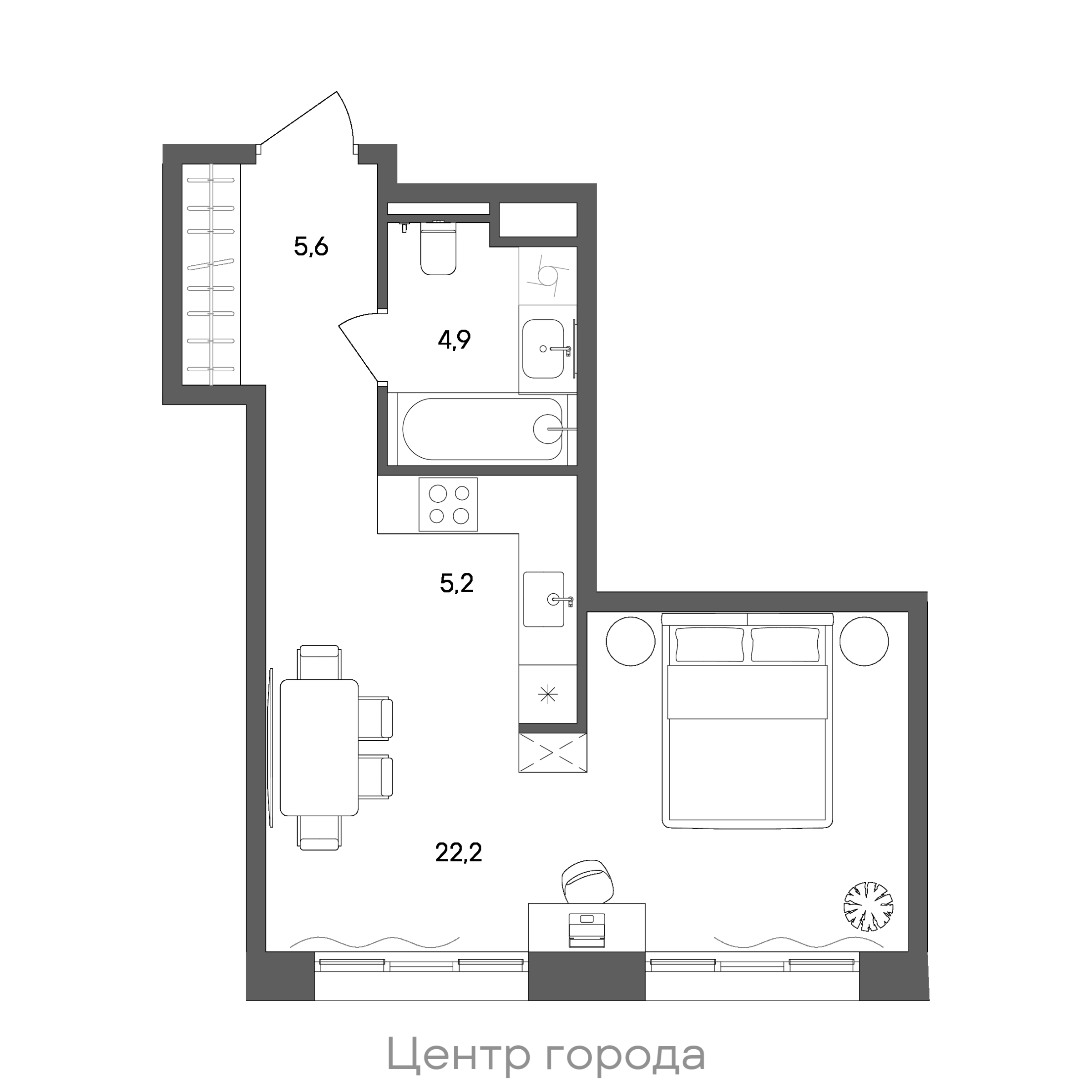 Планировка: Студия, 37,9 м²