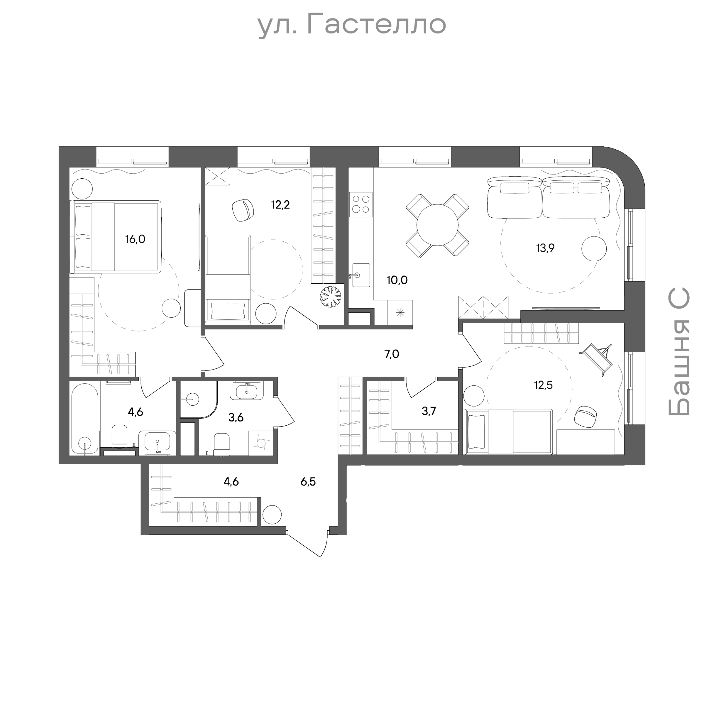 Планировка: 3-комнатная, 94,6 м²