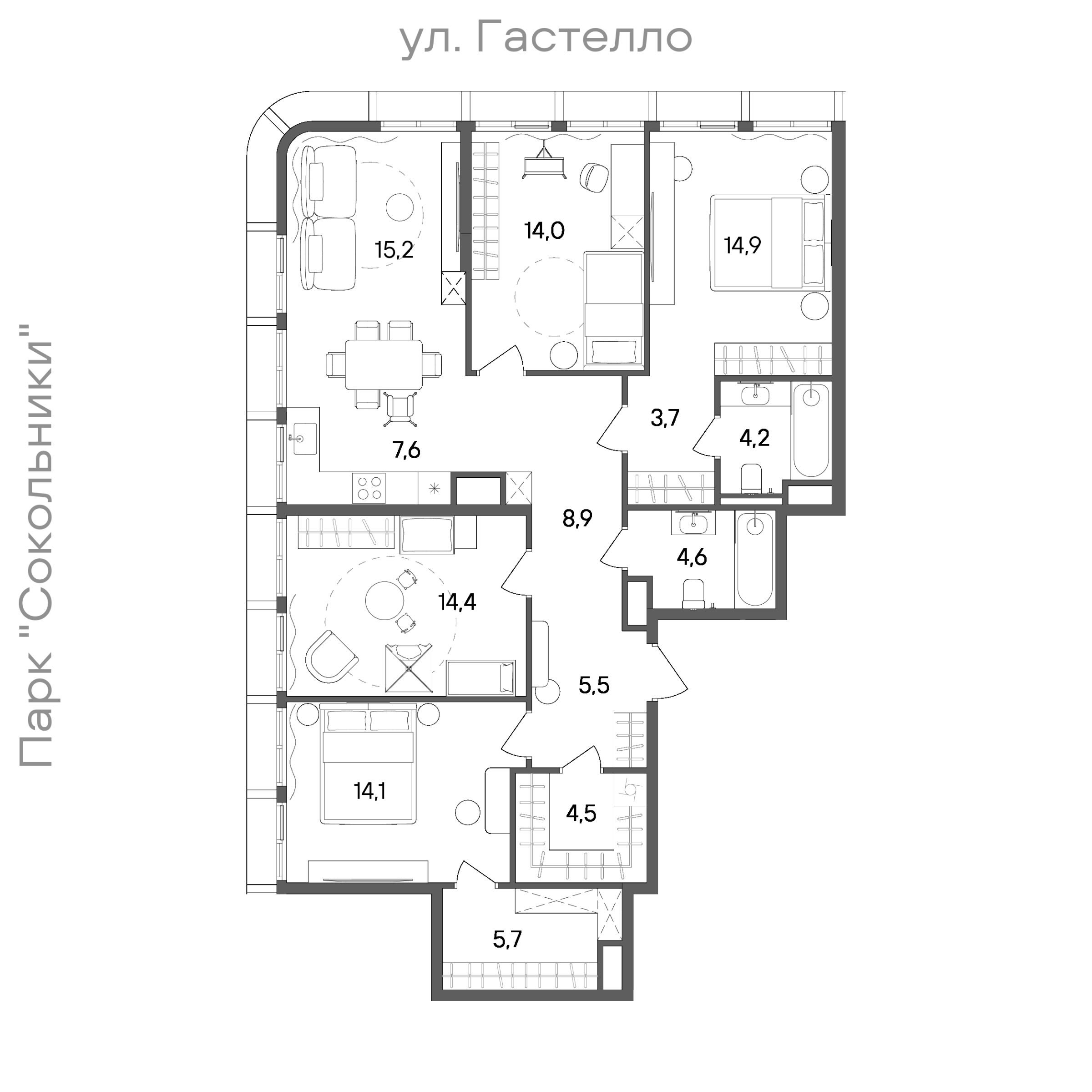 Планировка: 4-комнатная, 117,3 м²