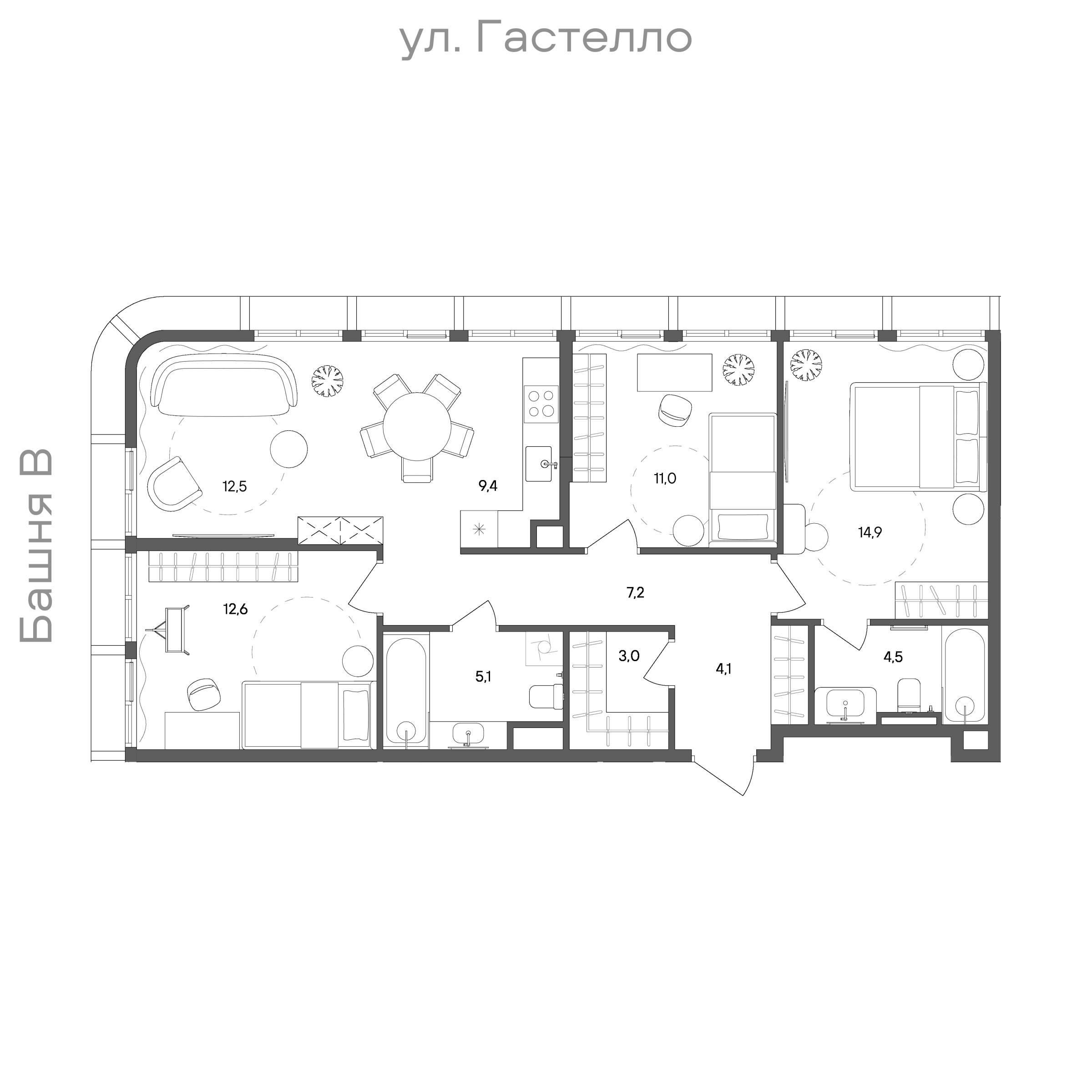 Планировка: 3-комнатная, 84,3 м²
