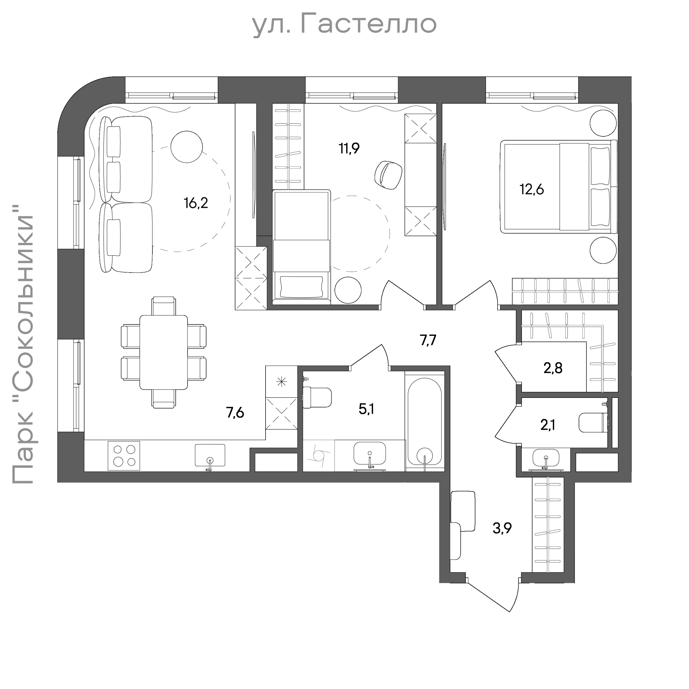 Планировка: 2-комнатная, 69,9 м²