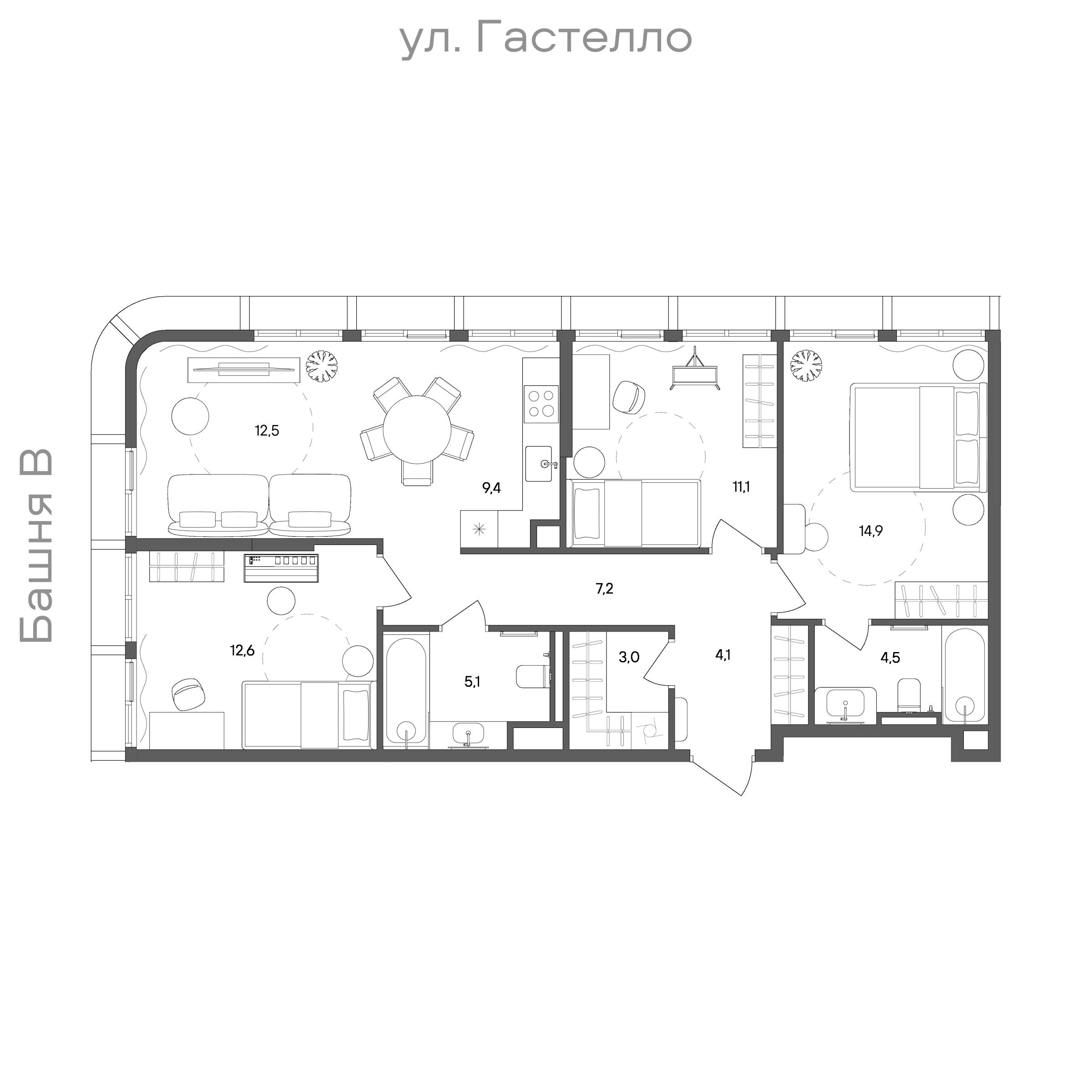 Планировка: 3-комнатная, 84,4 м²
