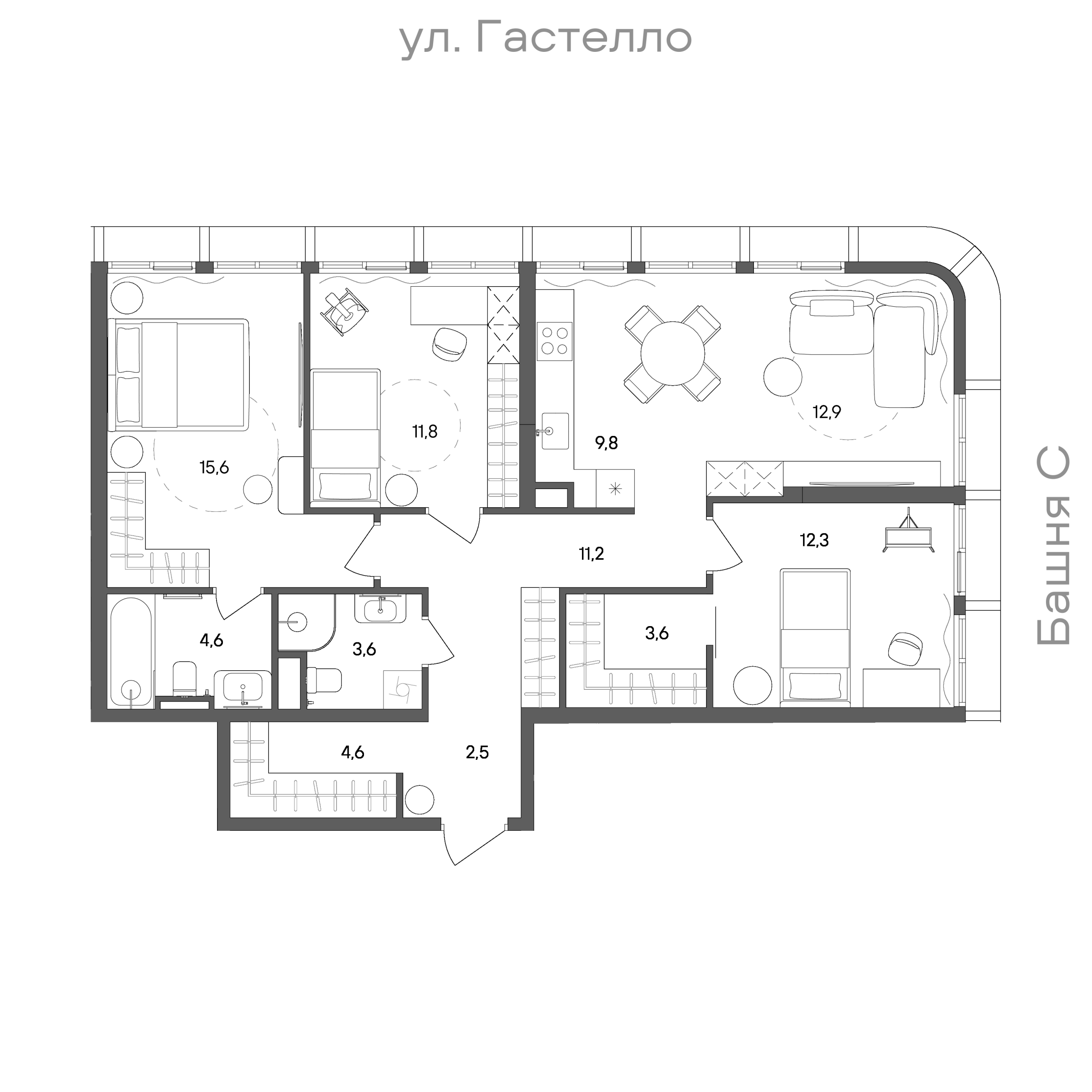 Планировка: 3-комнатная, 92,5 м²