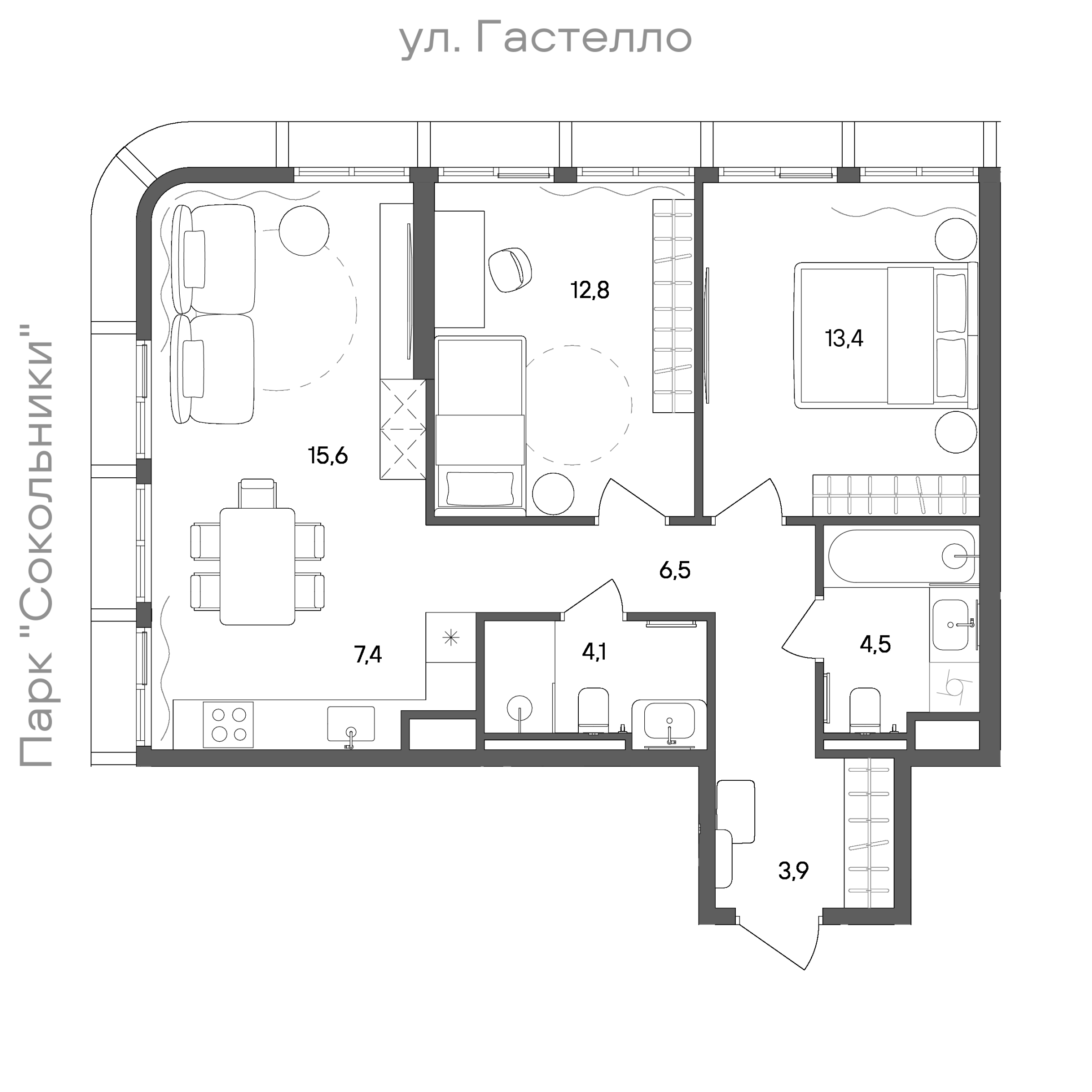 Планировка: 2-комнатная, 68,2 м²