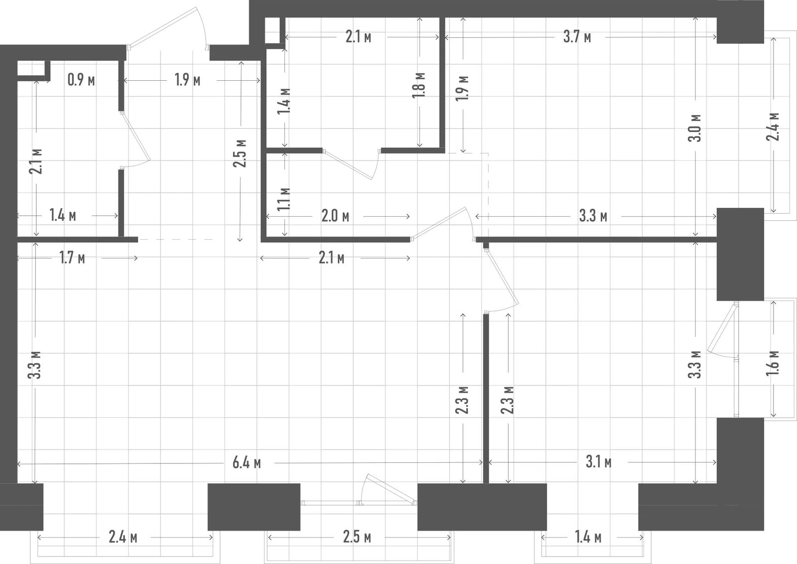 Планировка: 2-комнатная, 64,4 м²