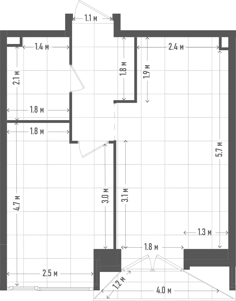 Планировка: 1-комнатная, 42,8 м²