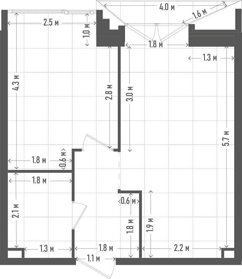 Планировка: 1-комнатная, 40,5 м²