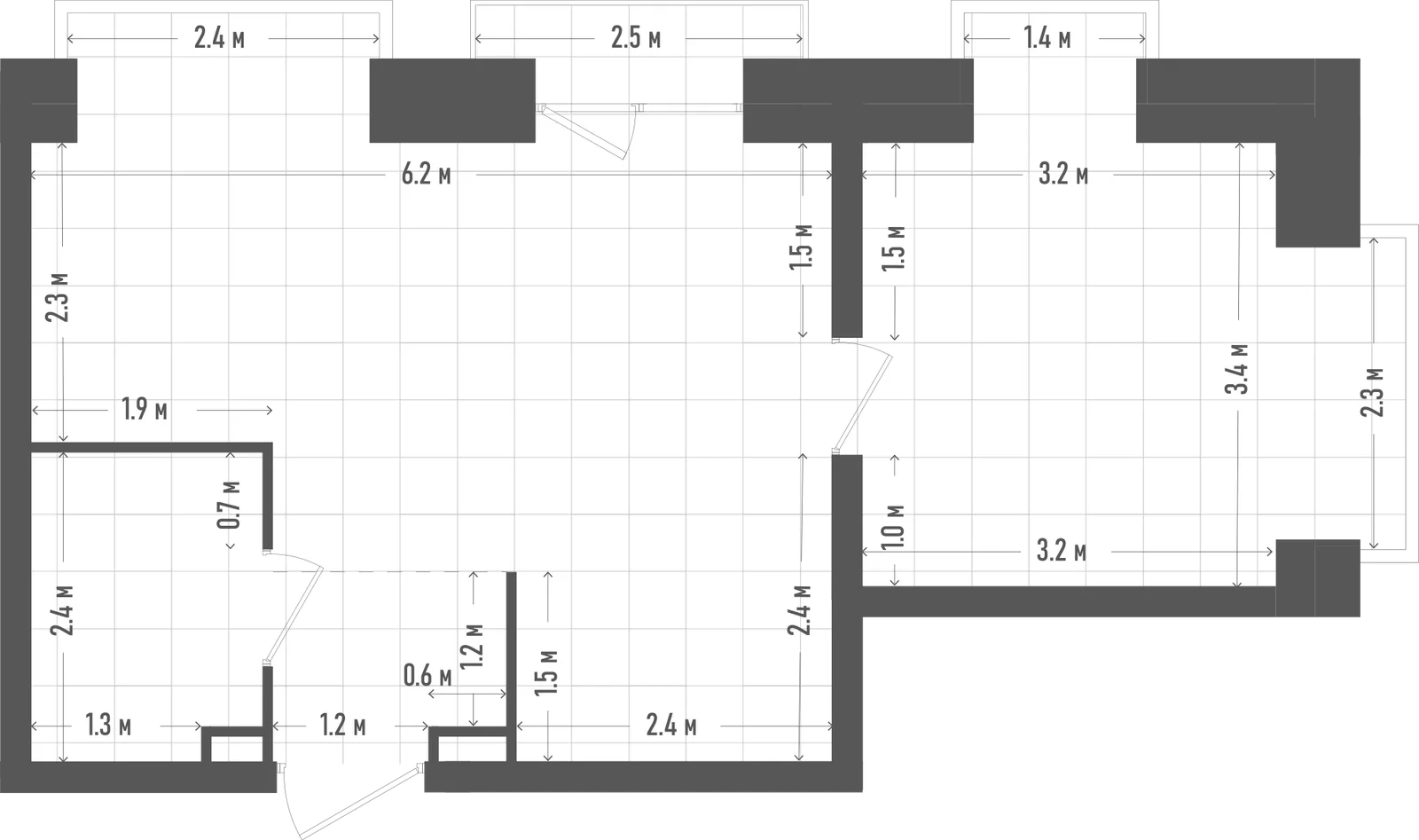 Планировка: 1-комнатная, 46 м²