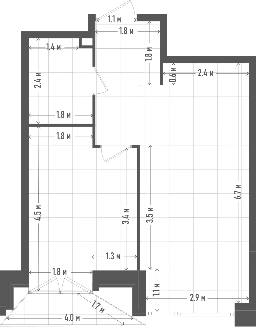 Планировка: 1-комнатная, 43,6 м²