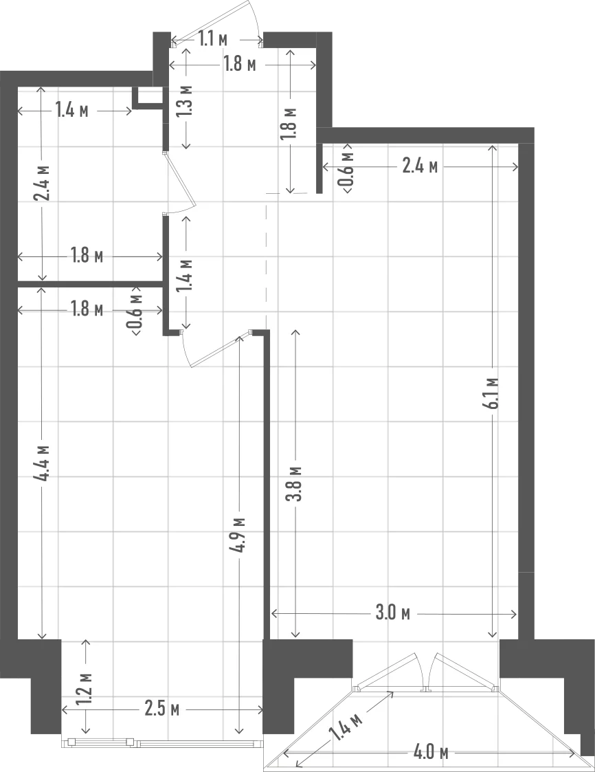 Планировка: 1-комнатная, 45,2 м²