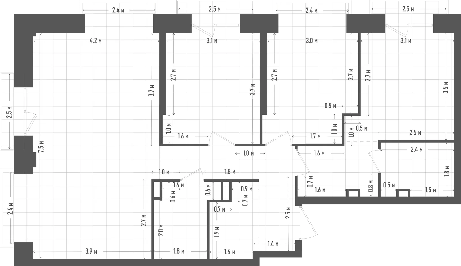 Планировка: 3-комнатная, 97,7 м²
