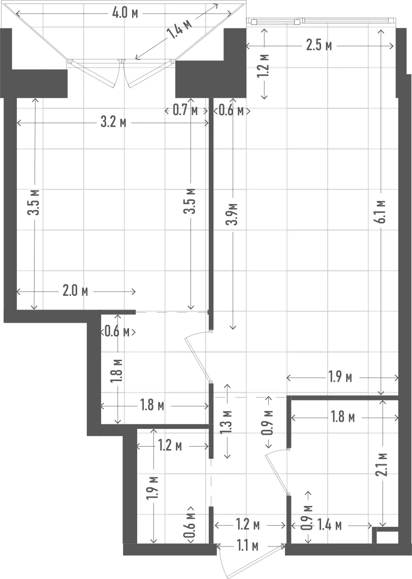 Планировка: 1-комнатная, 44,3 м²
