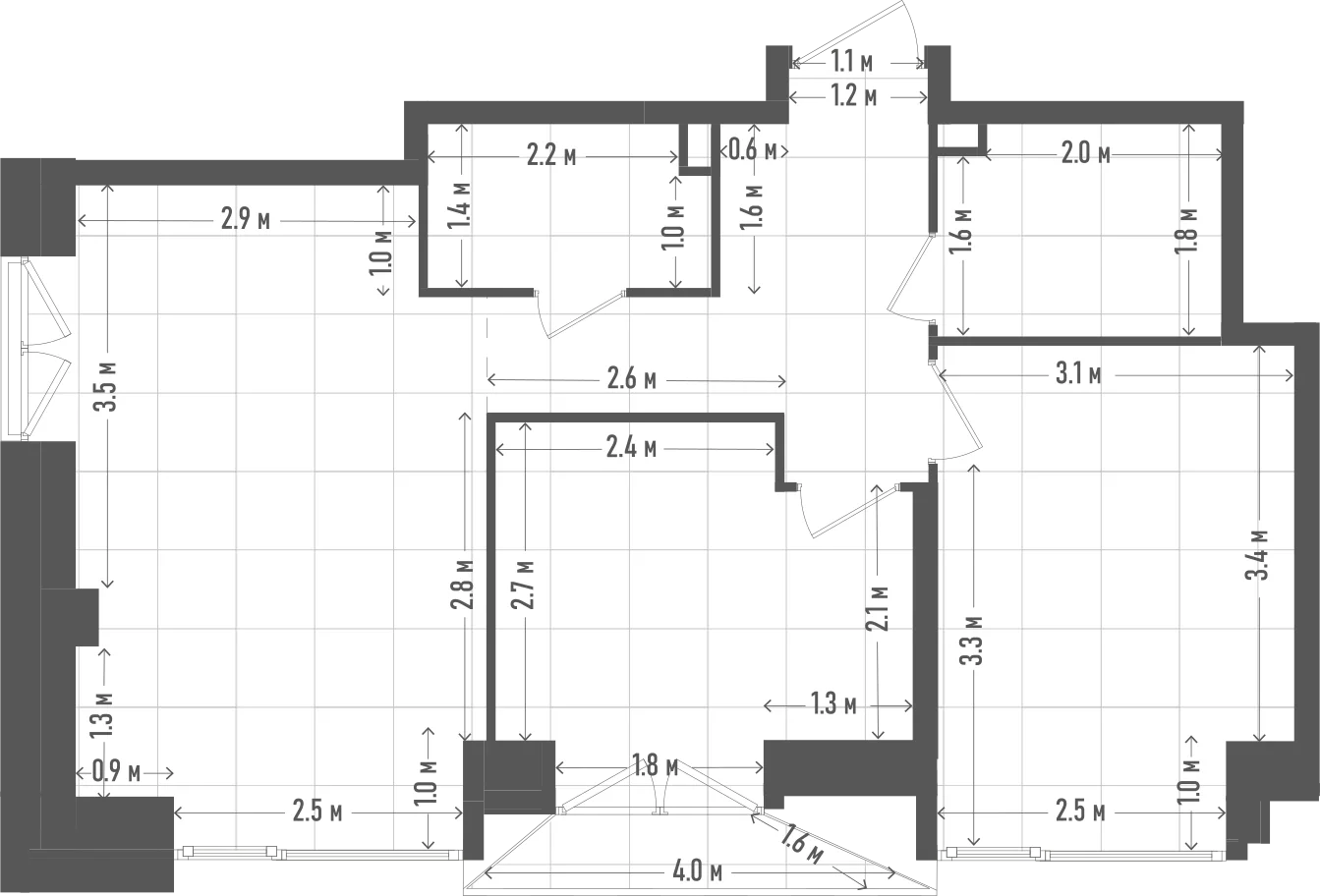 Планировка: 2-комнатная, 58,6 м²