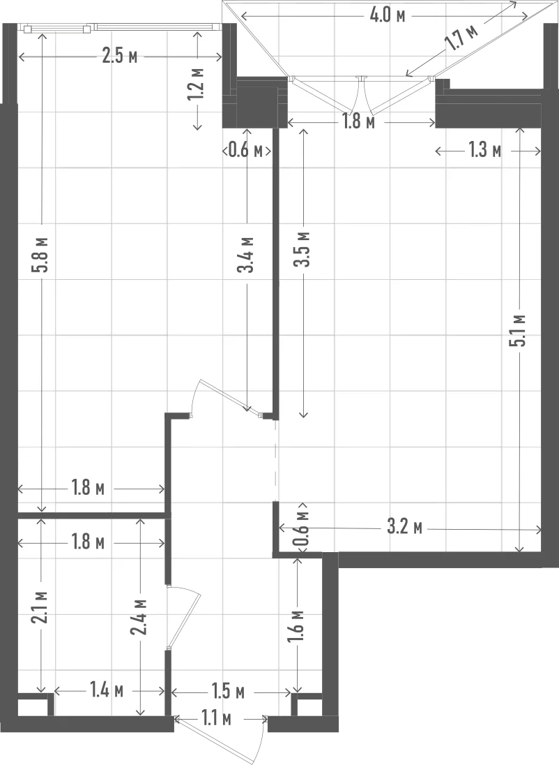Планировка: 1-комнатная, 43,7 м²