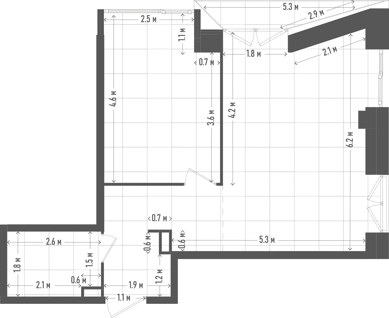 Планировка: 1-комнатная, 52,2 м²