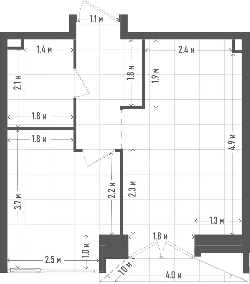 Планировка: 1-комнатная, 37,2 м²