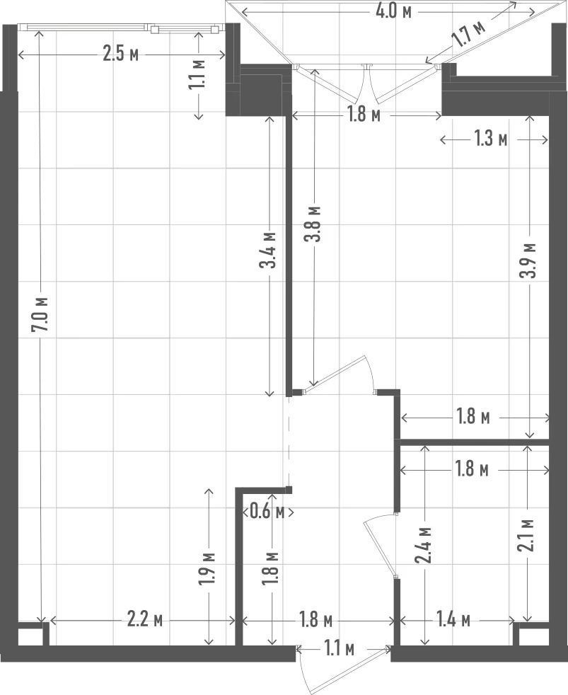 Планировка: 1-комнатная, 43,3 м²
