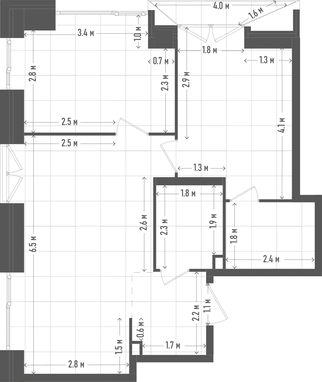 Планировка: 2-комнатная, 61 м²