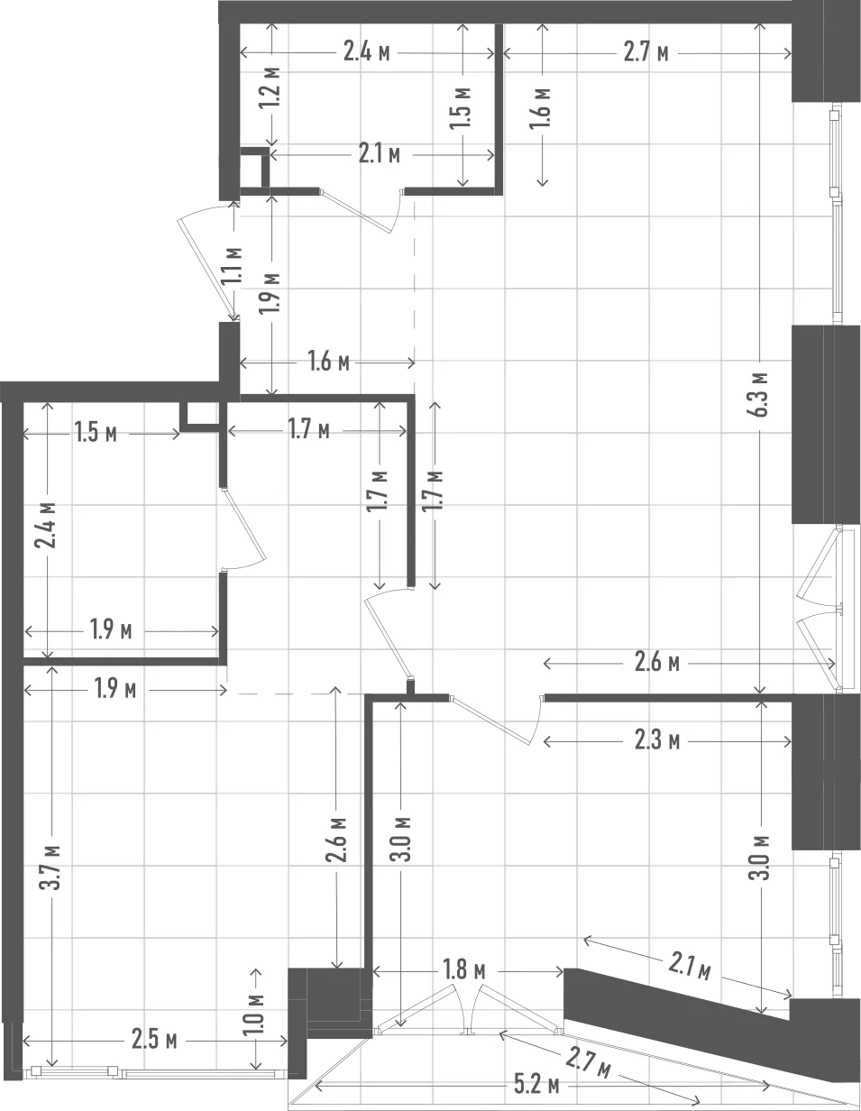 Планировка: 2-комнатная, 61,4 м²