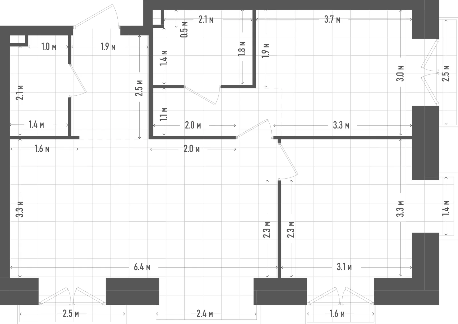 Планировка: 2-комнатная, 64,1 м²
